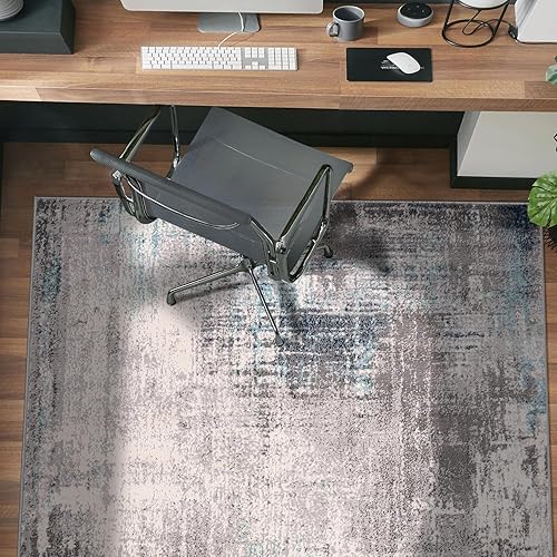 Miniatura 7 de Rugshop Dublin - Alfombra abstracta contemporánea, resistente a las manchas, suave, 7 pies 10 pulgadas x 10 pies, color azul