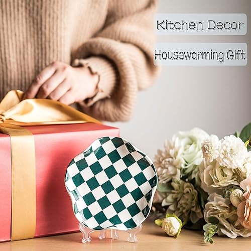 Miniatura 63 de Soporte para cuchara para estufa, soporte de cuchara a cuadros de 5.3 pulgadas, soporte para utensilios, soportes de cuchara de cerámica para barra