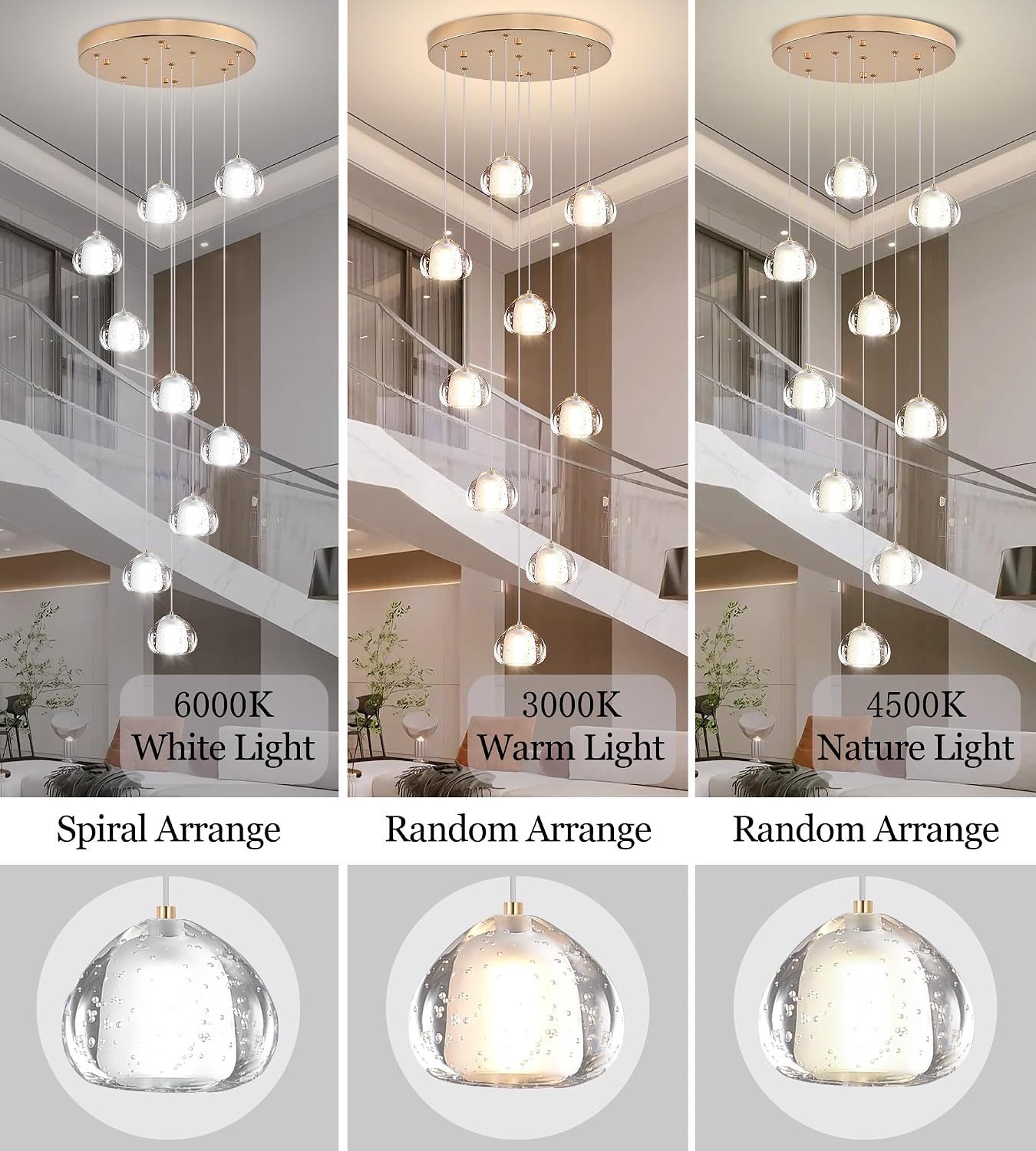 Gold Crystal Chandeliers for Staircase 9-Lights, H99 Inches Modern Indoor High Ceilings LED Pendant Light Fixture for Living Room Foyer Entryway