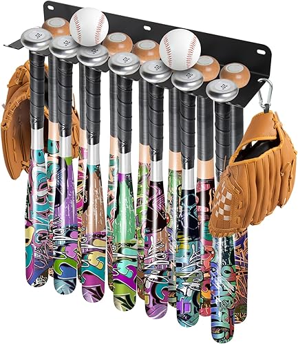 Miniatura 8 de Soporte de pared para bates de béisbol, soporte de metal para bates para valla de dugout, organizador de bates de béisbol, sóftbol, bate,