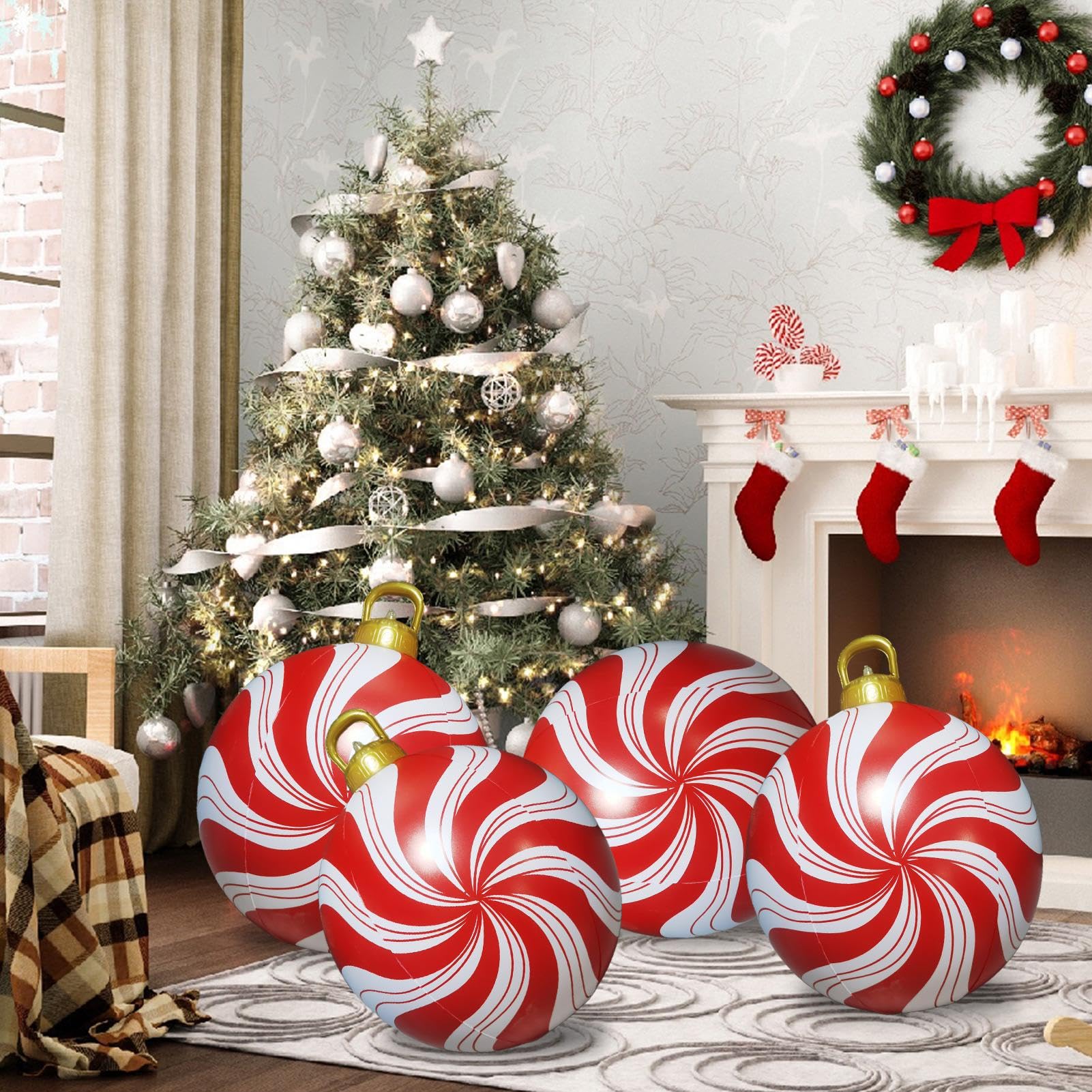 Große aufblasbare Weihnachtskugeln, Weihnachtskugeln für den Außenbereich, Weihnachtskugel – Außendekoration aus PVC, wiederverwendbar, aufblasbare Bonbonkugel für Gartendekoration