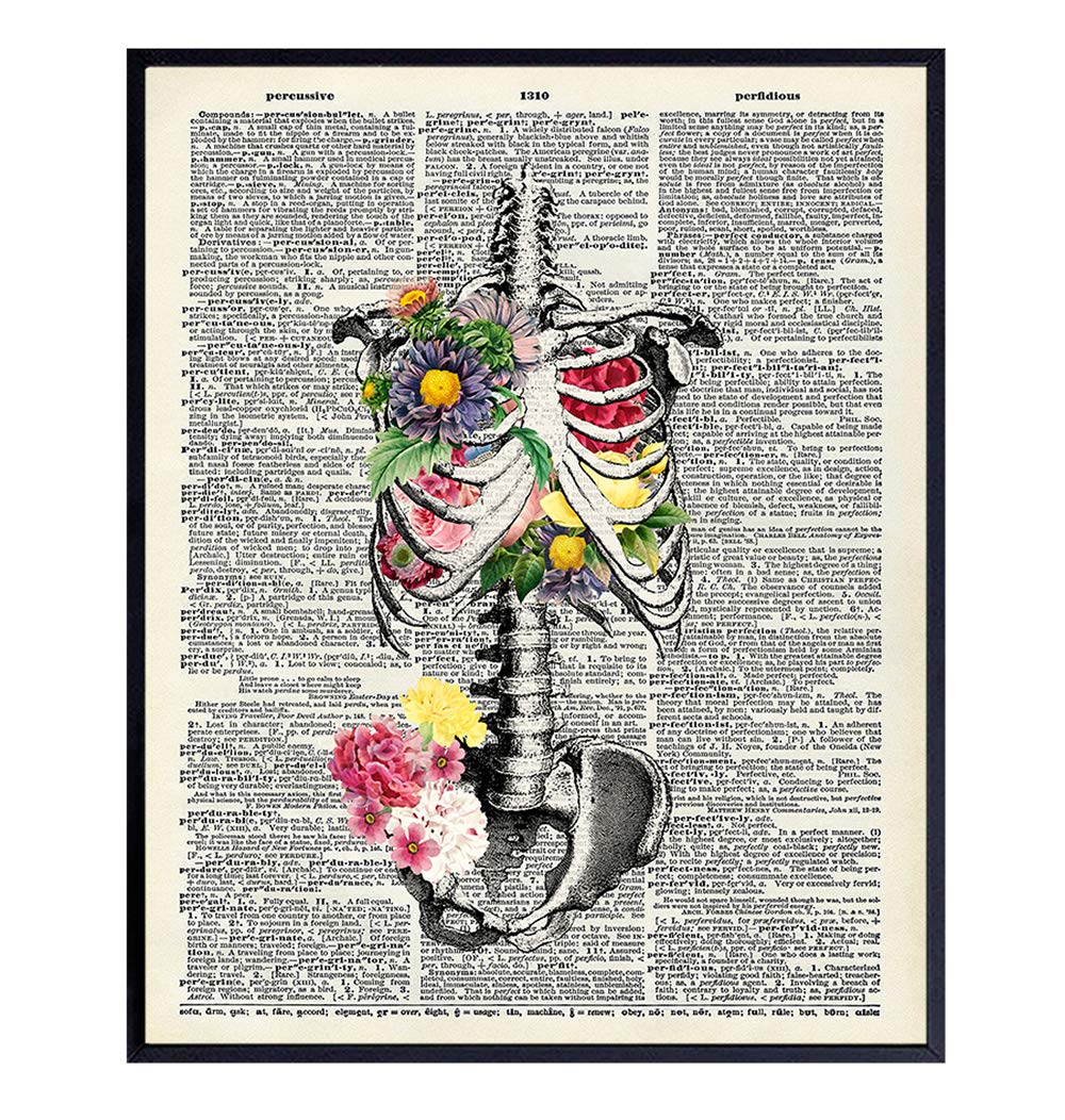 Anatomical Skeleton Dictionary Wall Art - 8x10 Anatomy Wall Decor for Doctor Office, Medical Clinic, Hospital - Gift for Nurse, Physician, PA, Dr,