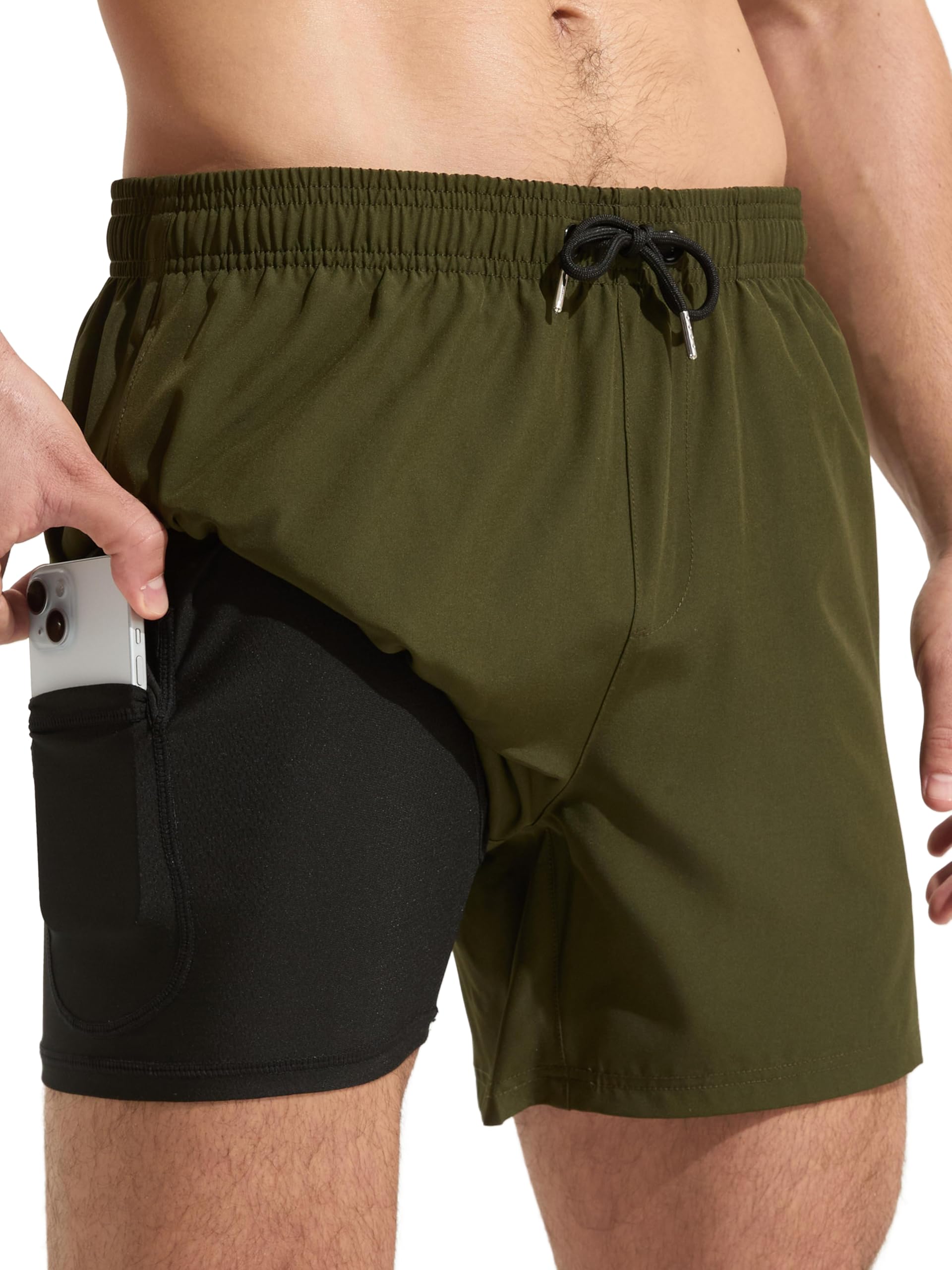 Arcweg Badehose für Herren Badeshorts mit Kompression Liner 2 in 1 Schnelltrocknend Strandhose Männer Elastisch Surf Shorts mit Reißverschlusstaschen