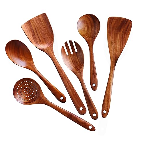 6-Piece Acacia Wood Cooking Utensil Set – Wooden Kitchen Pan
