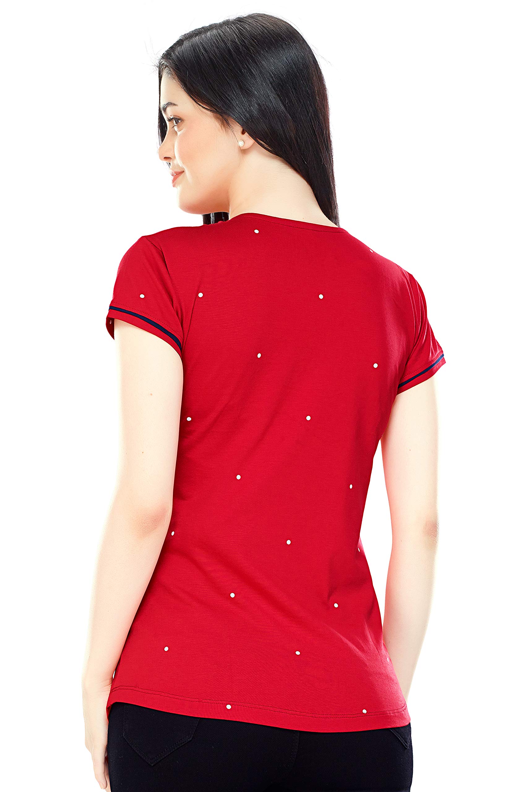 ZEYO Women's Regular Fit Cotton Maternity Top Dot Print Red Feeding Tshirt 5342 Large 1
