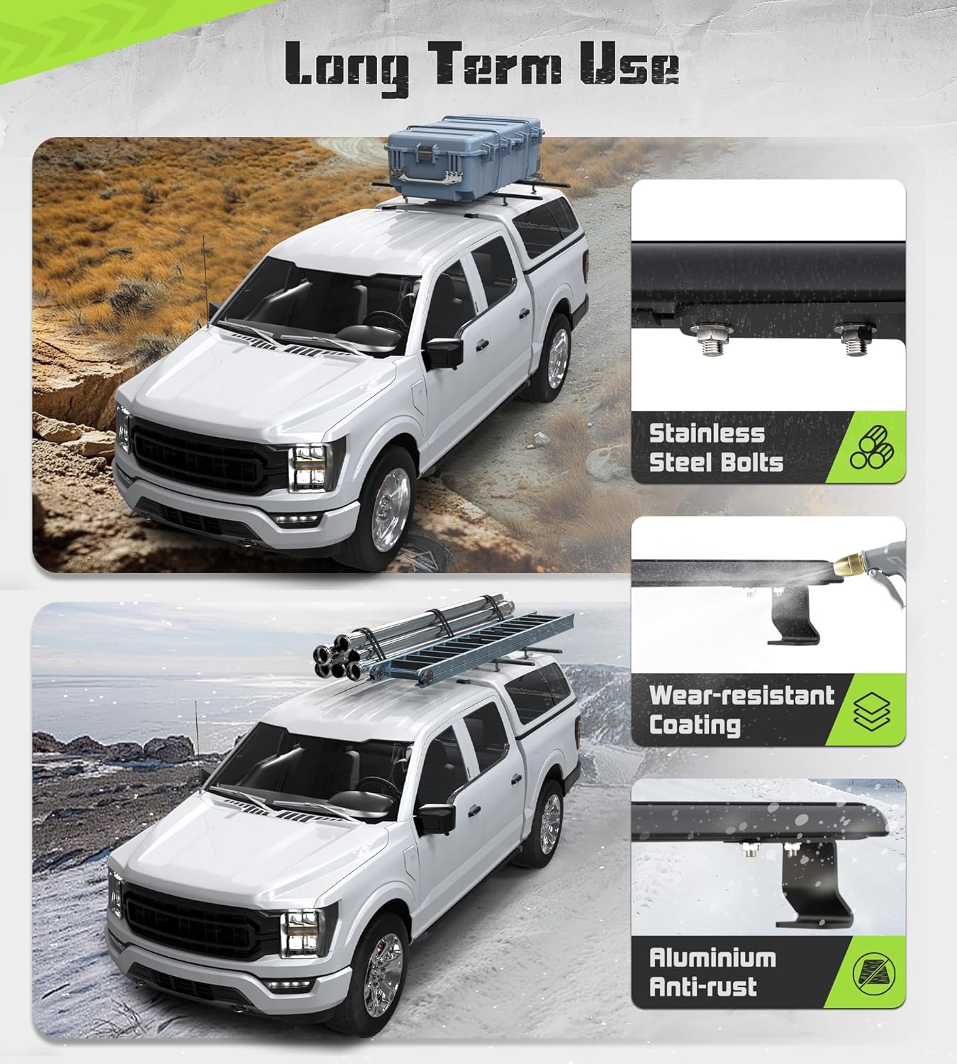 StarONE 60" Truck Topper Ladder Rack,Adjustable Aluminum Camper Shell Roof Rack for Kayak/Ladder/Lumber/Cargo,500lbs
