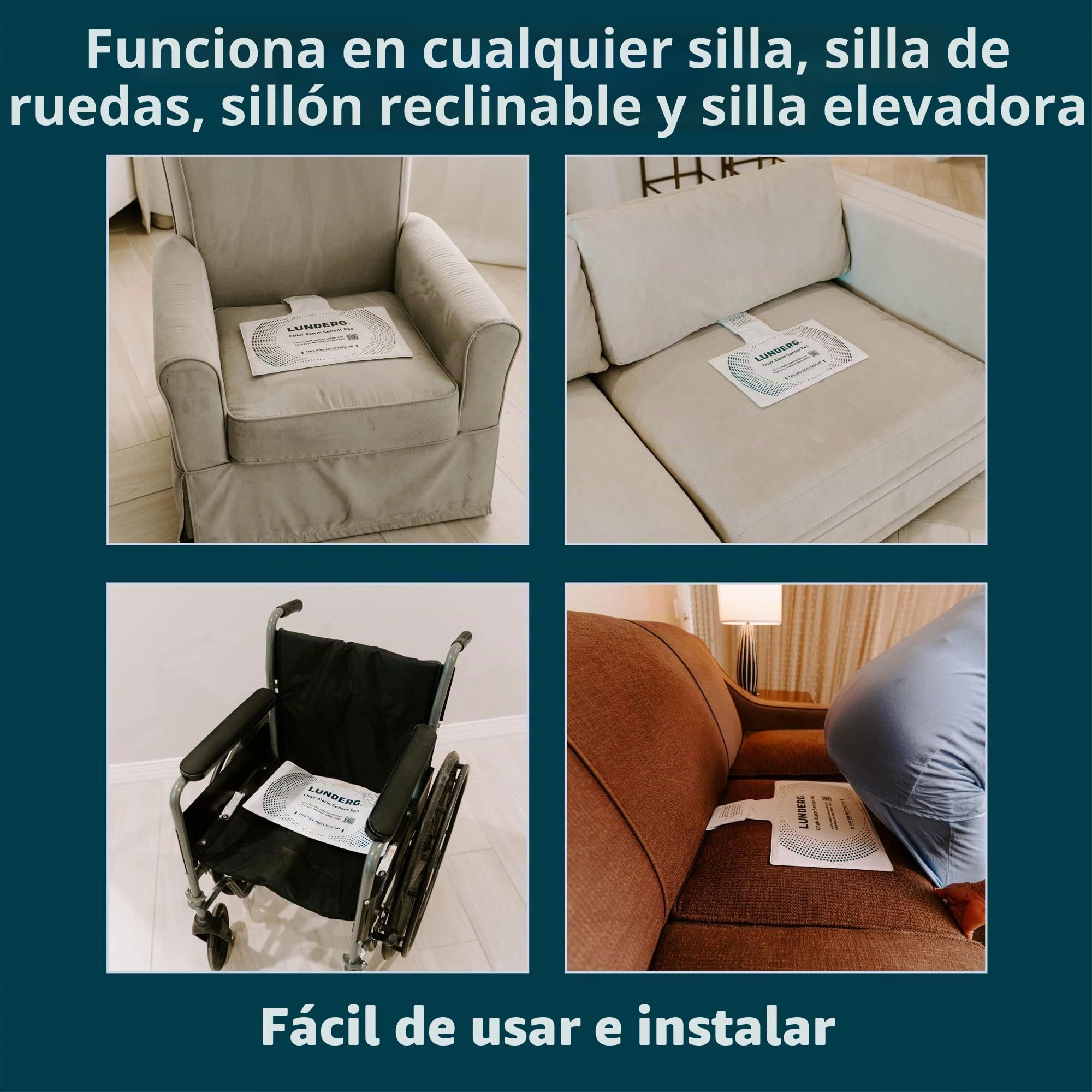Lunderg Almohadilla de sensor inalámbrico para alarma de silla, complemento/reemplazo, buscapersonas no incluidas, funciona con alarmas de alerta temprana de cama, prevención de caídas para pacientes