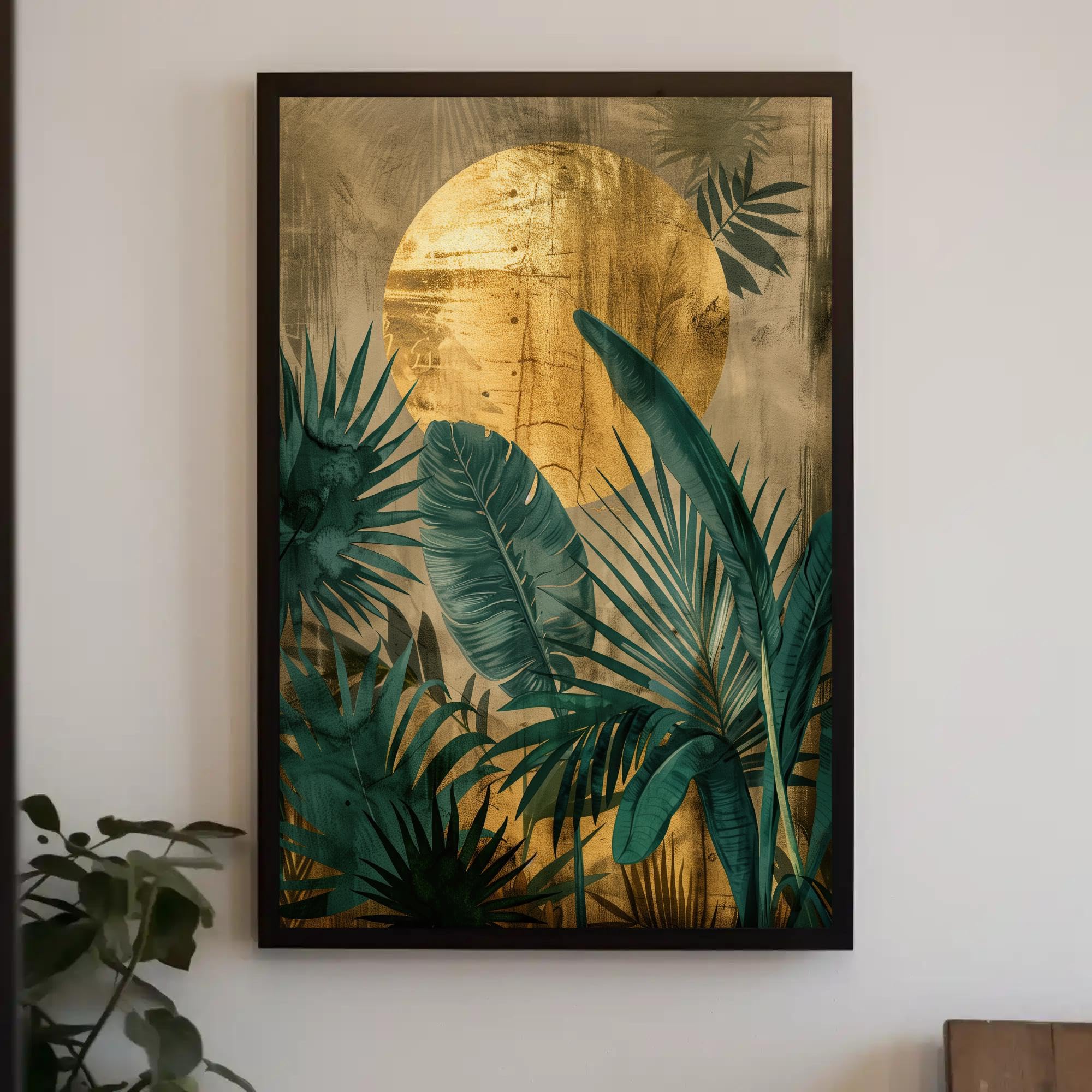 TONGYINLI Golden Sun Oil Painting Tropical Plant Canvas Print | Botanical Wall Art, for Living Room, Home Wall Decor Posters(80x120cm/Frameless)