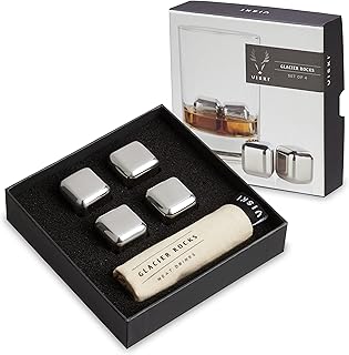 Viski Glacier Rocks Stainless Steel Ice Cubes, Reusable Ice Cubes for Drinks, Whiskey, Bourbon, Metal Ice Cubes, Cocktail Accessories, Small, Set of 4