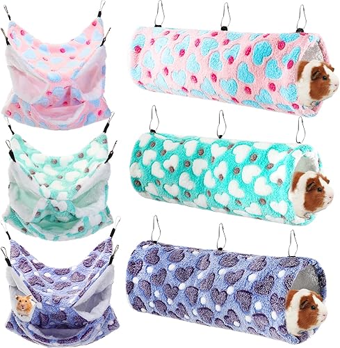 Sweetude Juego de 6 hamacas para ratas, túnel colgante de hurón, hamacas de conejillo de indias de 3 niveles, cama de chinchilla suave para