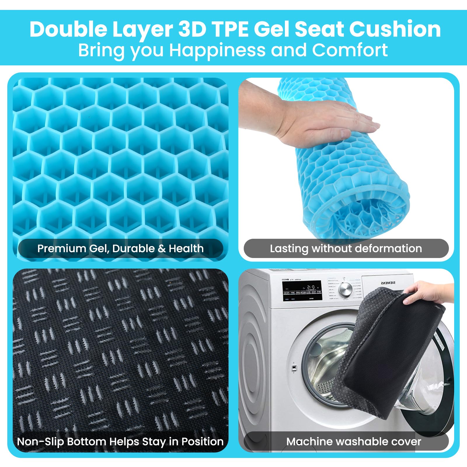BTDZDD cuscino gel per sedia, Cuscino In Gel, Cuscino per Coccige, Cuscini per Sedie Traspiranti per Auto/Ufficio/Casa/Sedia a Rotelle (Azzurro, 43 * 39 * 4)
