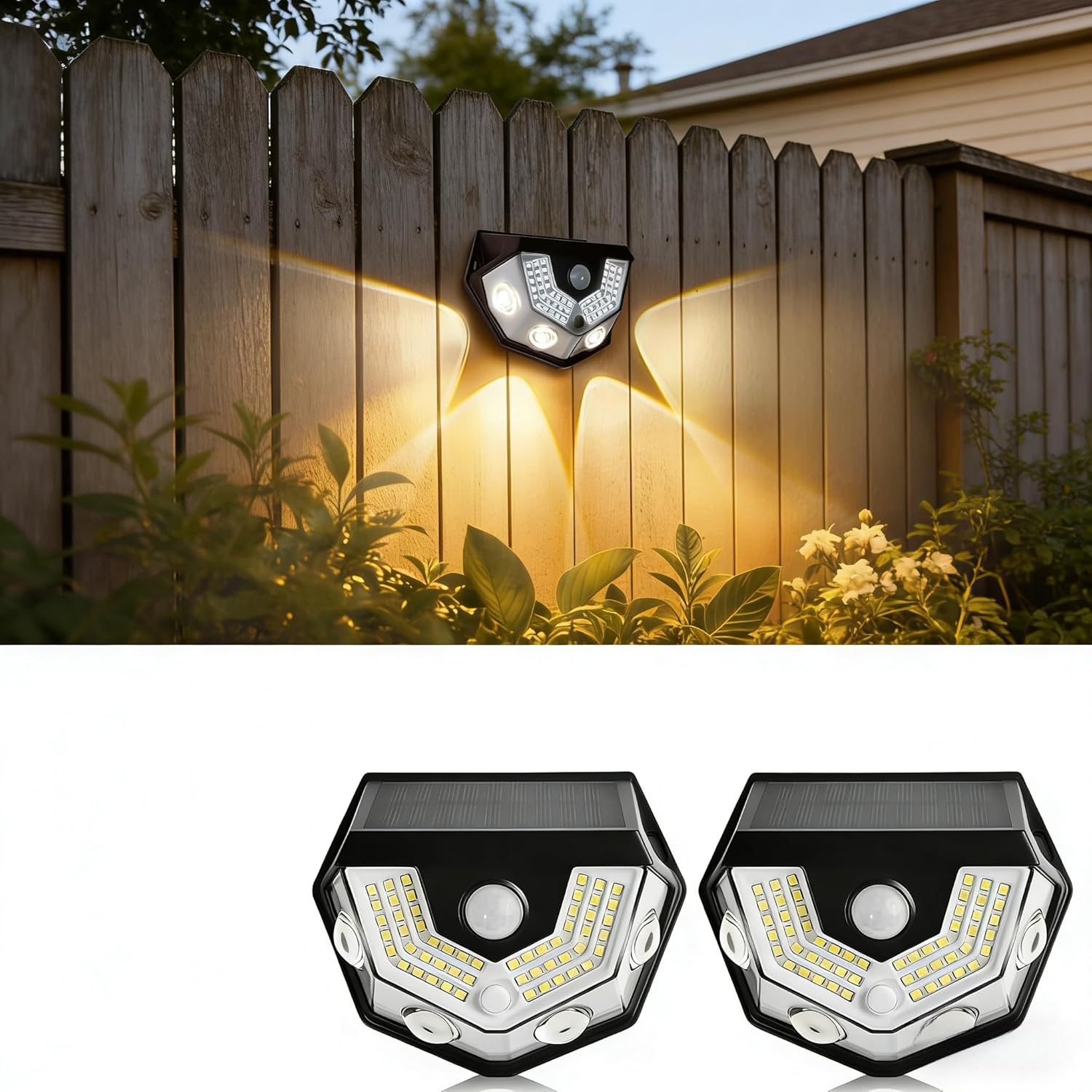 Upgraded 2-in-1 Solar Outdoor Lights with Motion Sensor, Solar Wall Light & Security Lighting, PIR Motion Detection, IP64 Waterproof, Auto On/Off, for Garden, Patio, Yard, Garage, Pathway