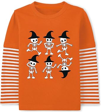 Halloween Shirt for Boy Girl Pumpkin Excavator Ghost Stripe Long Sleeve Toddler Baby Skeleton Tops