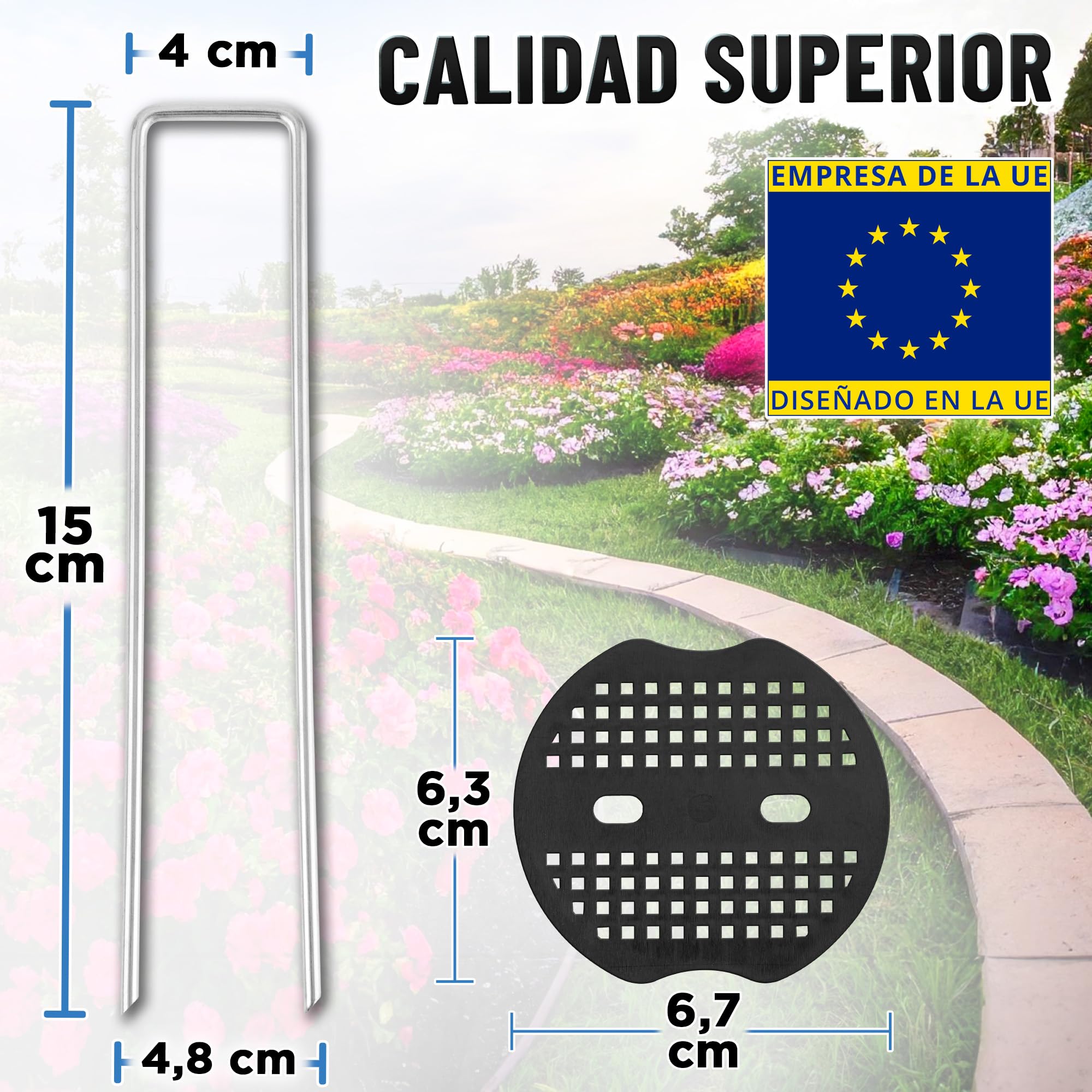 Garden Stakes (6" / 150mm, 1000 PK), Grapas galvanizadas en Forma de U para jardinería, alfileres de Tela para barreras antihierba e instalación de césped