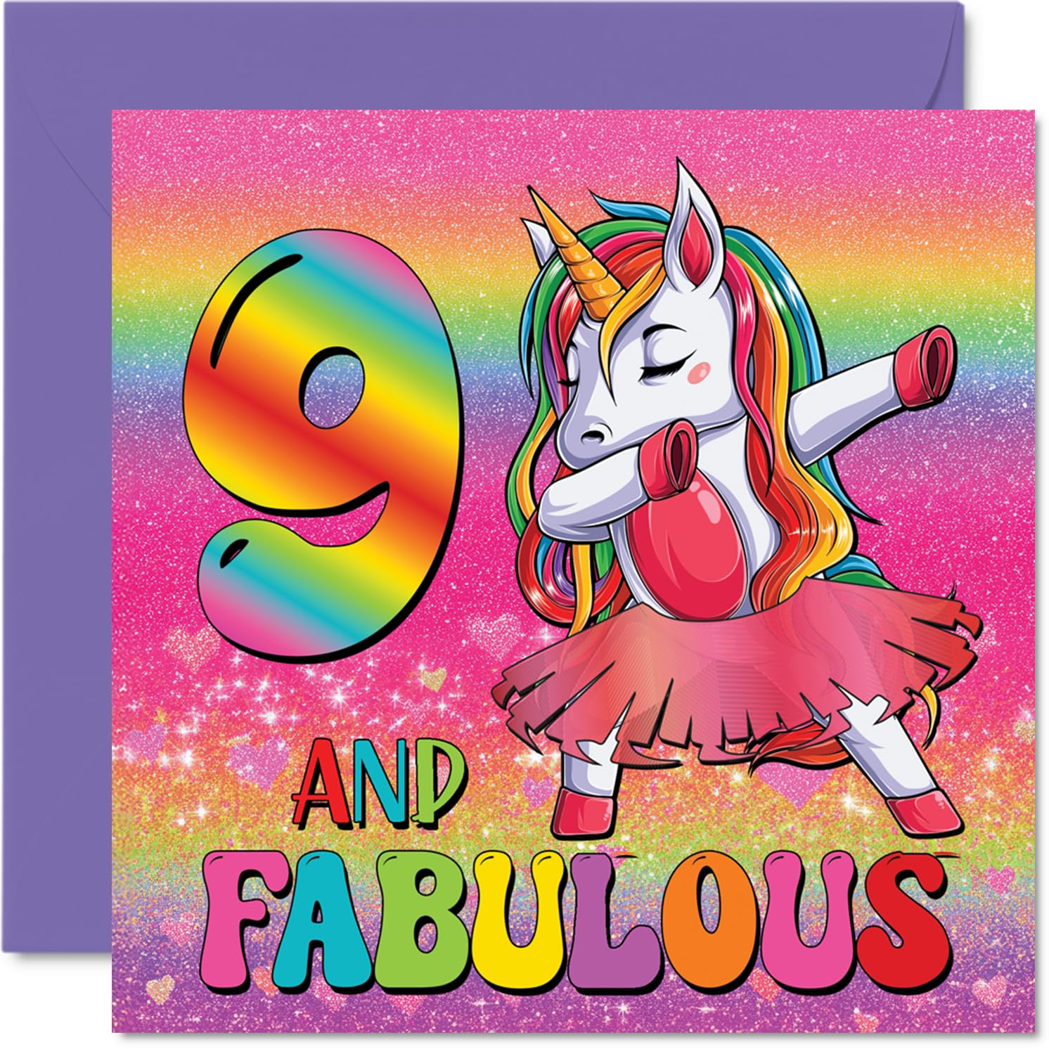 9th Birthday Cards for Girls - Fabulous Unicorn - Happy Birthday Card for 9 Year Old Girl Goddaughter Sister Step Daughter Granddaughter, 145mm Bday Greeting Cards