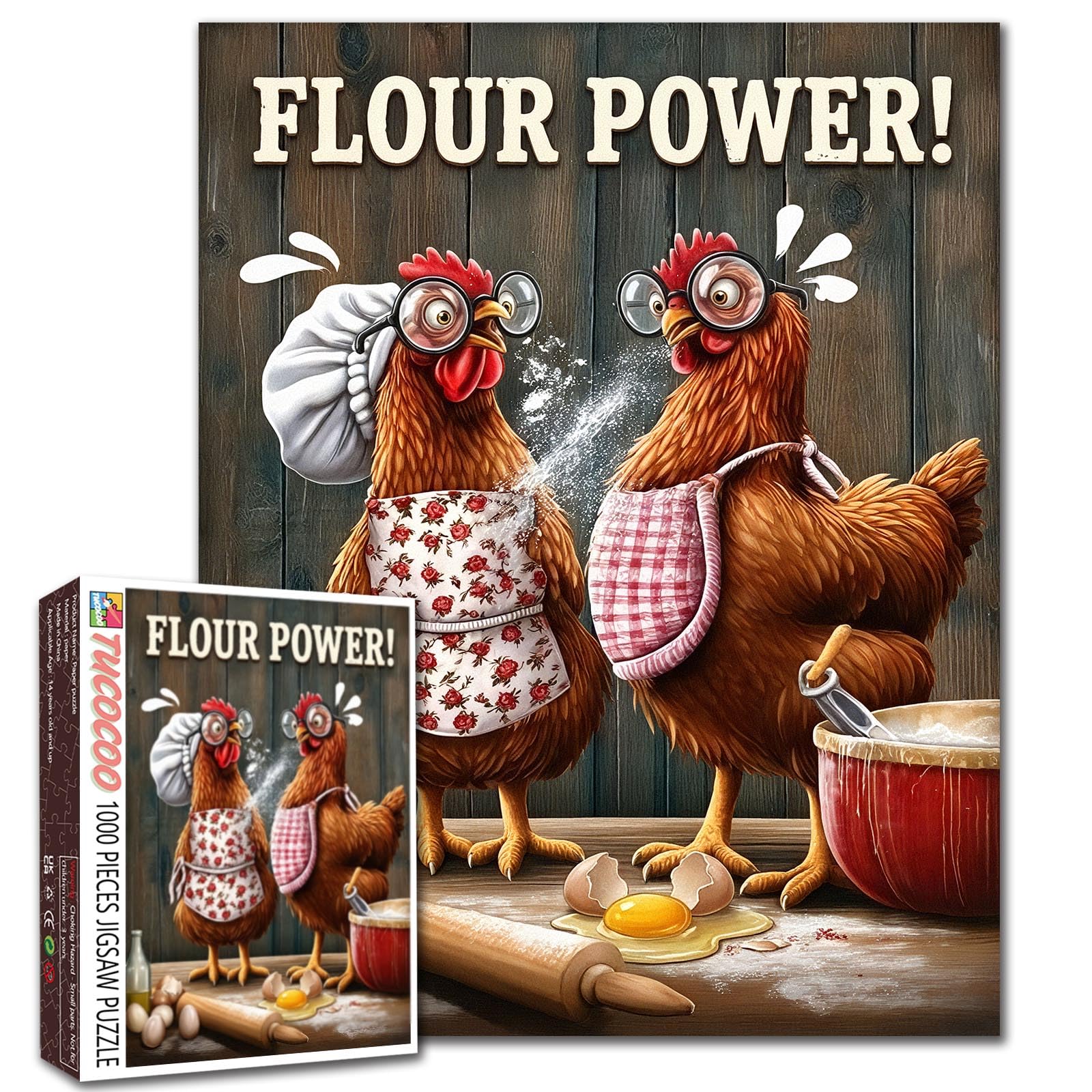 1000 Piece Funny Chicken Puzzle for Adults Farm Animal Hen Baking Scene Jigsaw Puzzle with Flour Power Theme 19.7 x 27.6 Inch Challenging Puzzles Gift for Family Friends Relaxing Activity Home Decor โ image 1