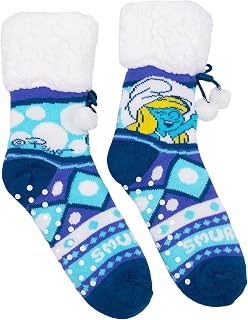The Smurfs Women’s Slipper Sherpa Socks Smurfette Non-Slip Grip Bottoms Classic Cartoon Officially Licensed