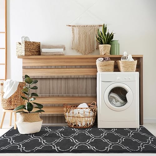 Vista 45 de Chicrug Alfombra geométrica moderna para dormitorio, alfombra de interior de espuma viscoelástica, de 3 x 5 pies, alfombra mullida para sala de Azul