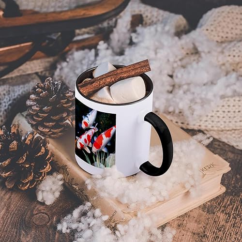 Miniatura 6 de 3dRose mug_62378_4 "Japanese orange n White Koi Fish" - Taza negra de dos tonos, 11 onzas, multicolor