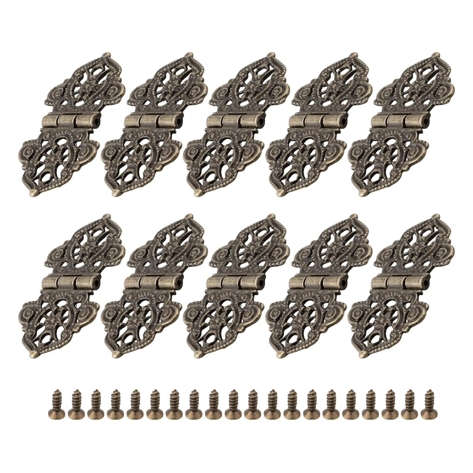 10PCS Antique Zinc Alloy Furniture Hinge Wooden Box Cabinet Drawer Hardware for Box(Bronze)