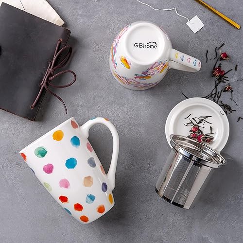 Miniatura 3 de Taza de té con infusor y tapa, taza de té grande de cerámica de hoja suelta de 18 onzas, apta para microondas, taza de té apta para lavavajillas,