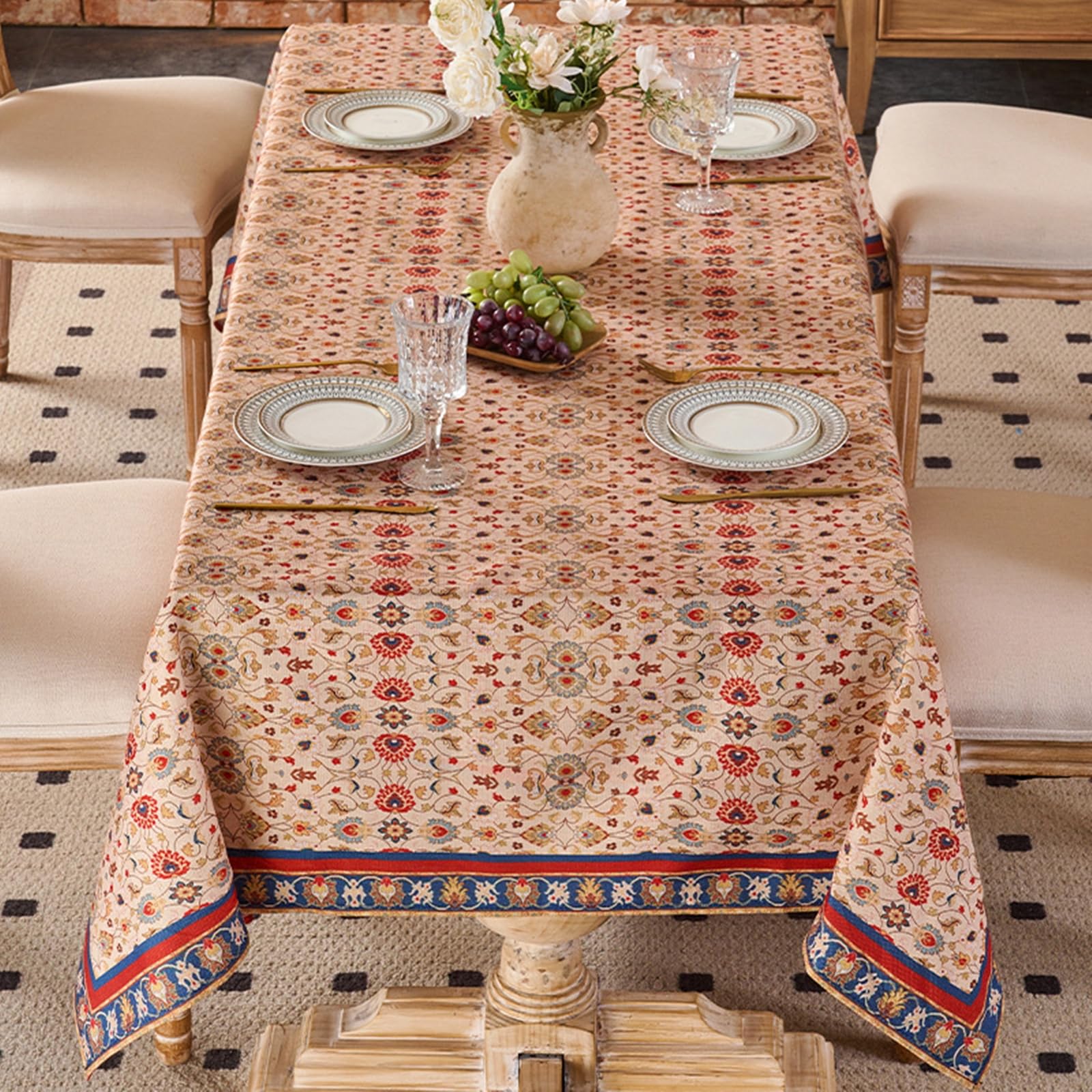 Nappe Table Rectangulaire Anti Taches 140x180 cm Beige Bleu Rouge
