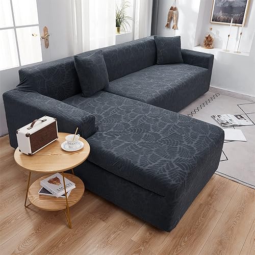 Miniatura 3 de ele ELEOPTION Funda para sofá modular, funda universal de tela elástica para sofá, 2 piezas para sofá modular en forma de L, protector de sofá