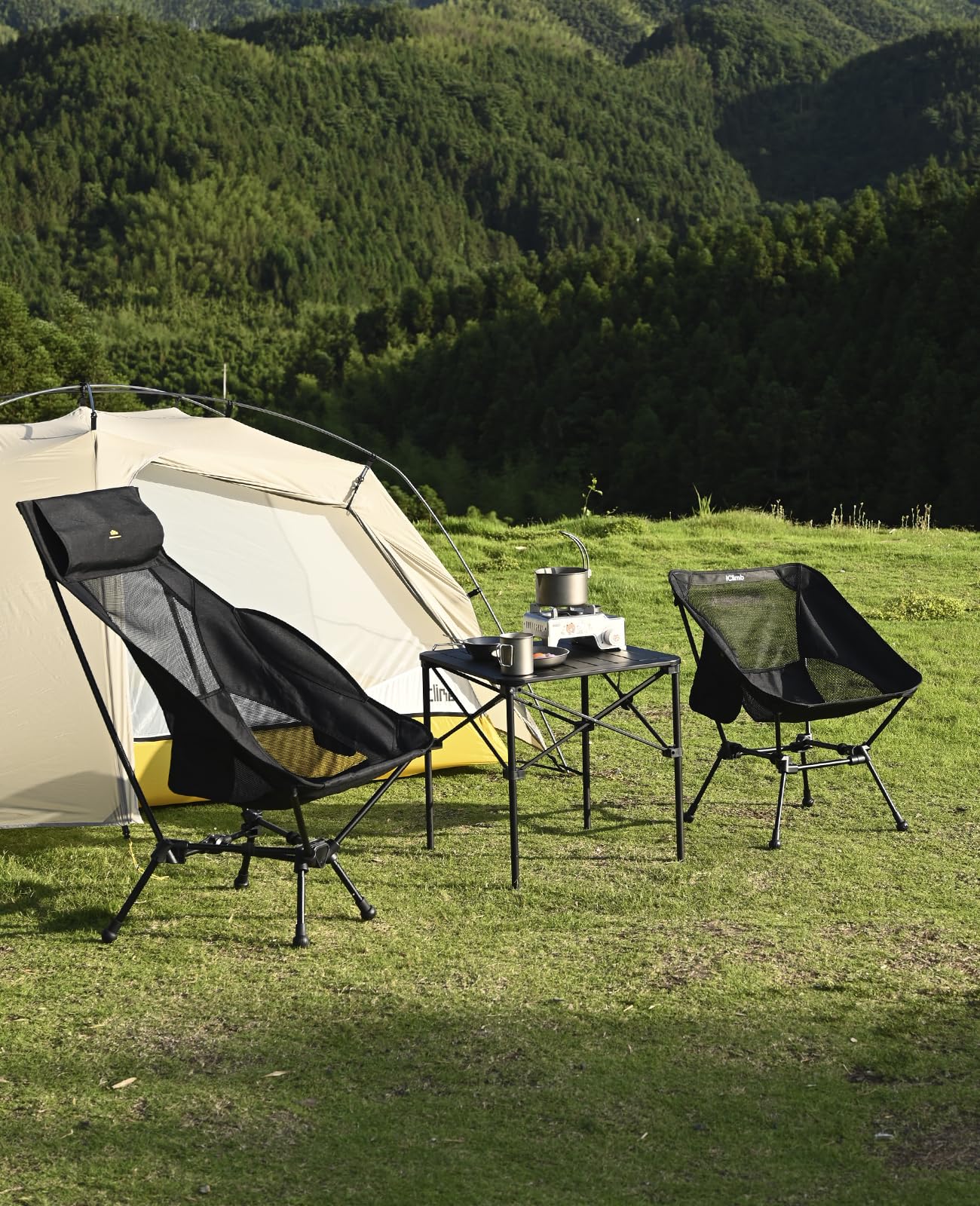 iClimb Mesa cuadrada plegable plegable de aluminio con bolsa de transporte para camping, pícnic, patio, barbacoa, campamento, cocina (natural, M)