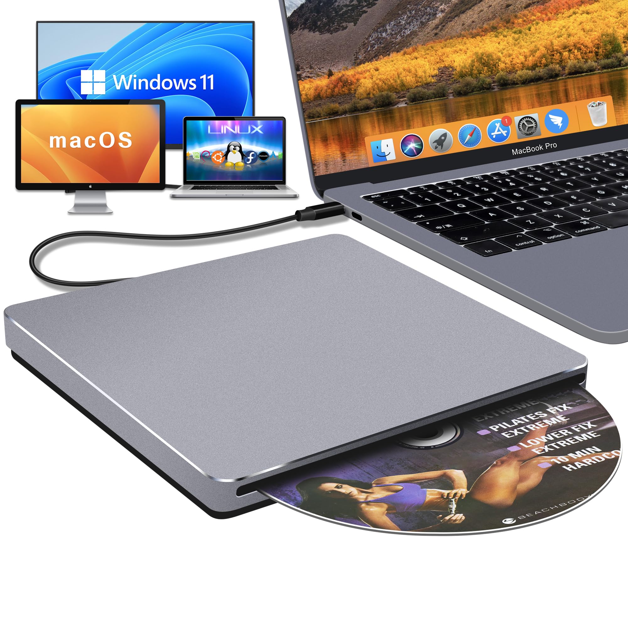 Amazon.com: NOLYTH CD Drive External for Mac: USB C DVD Burner