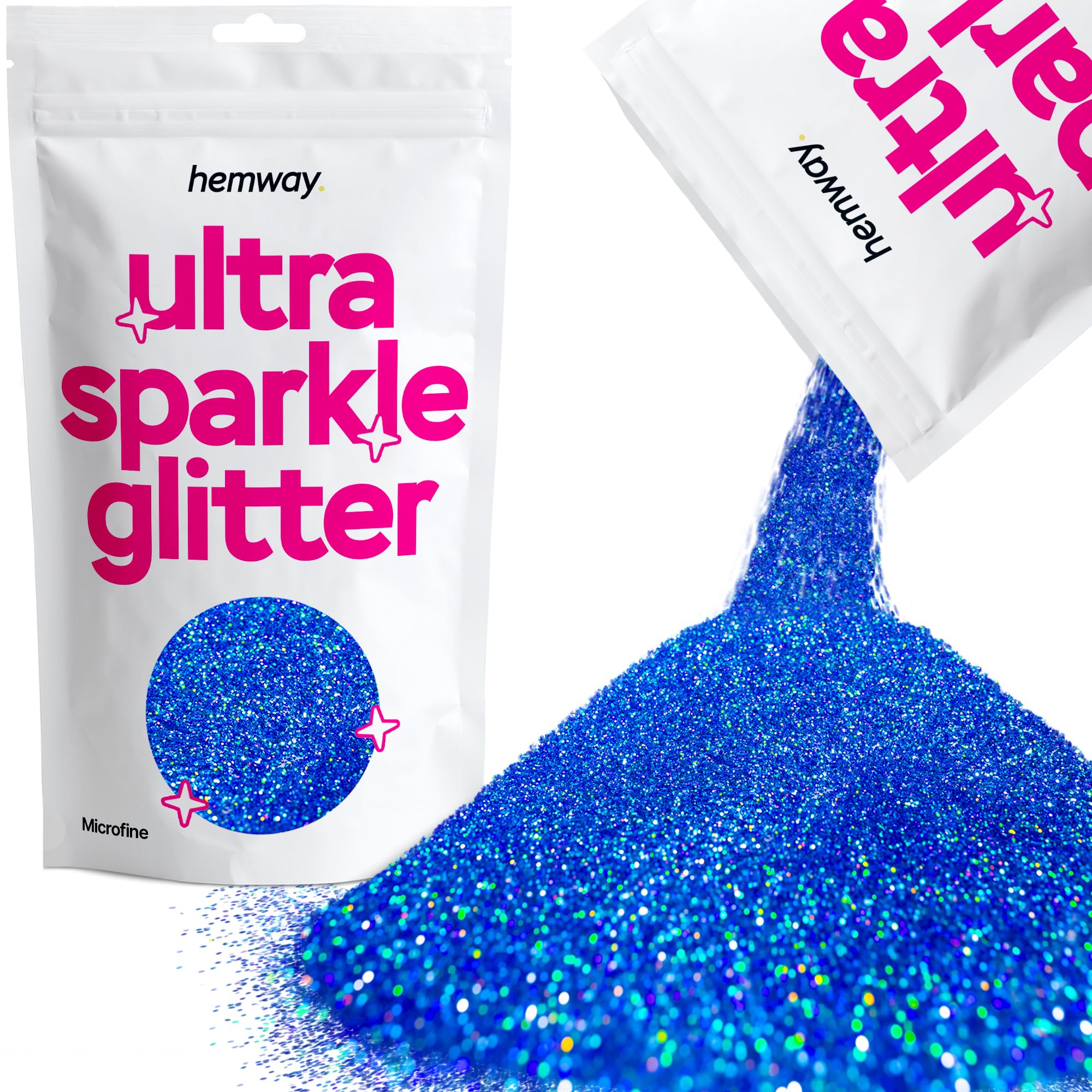 Hemway Ultra Sparkle Glitter Sapphire Blue Holographic 100g Microfine | Glitter for Arts & Craft, Makeup, Nail Art, Crafting, Card Making, Sparkle Decoration