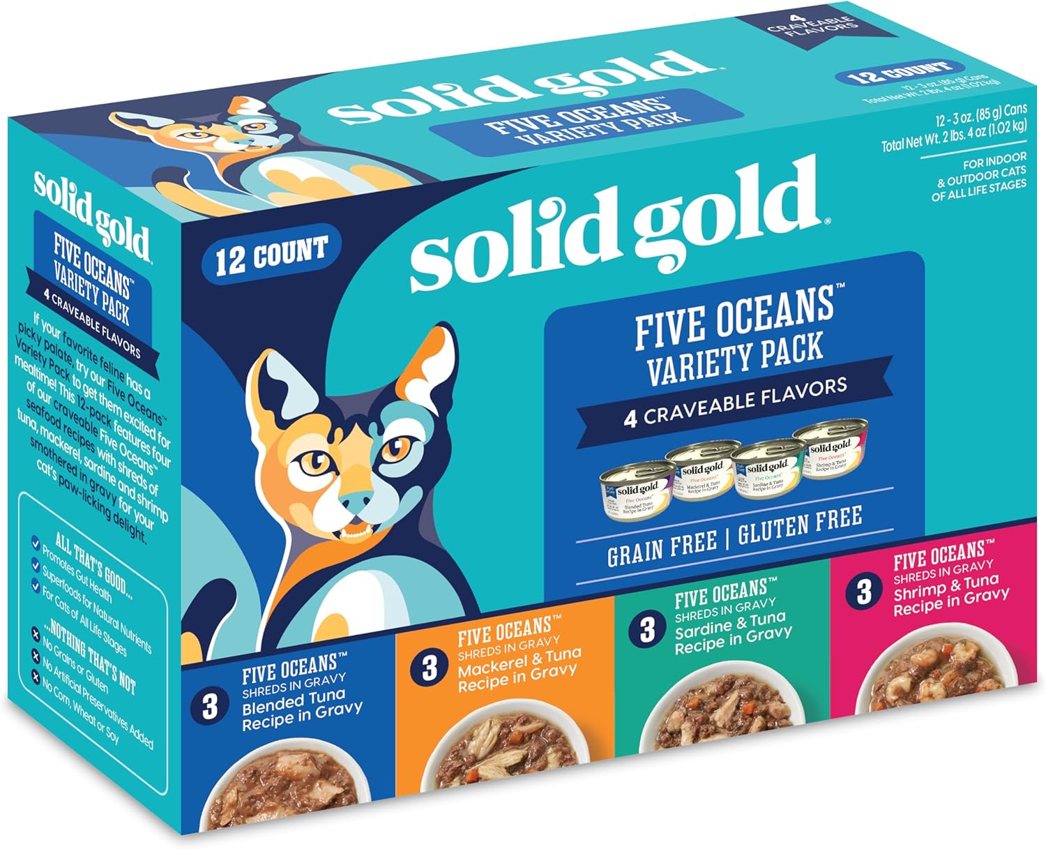Solid Gold Wet Cat Food Shreds in Gravy Canned Variety