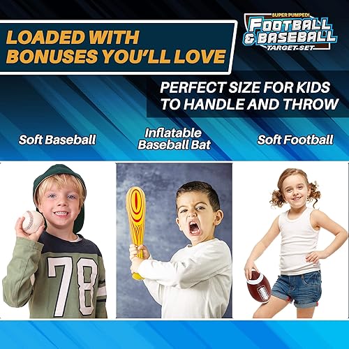 Miniatura 4 de Super Pumped! Juego inflable de béisbol y fútbol de doble cara, juguete inflable con fútbol suave, béisbol y bate inflable, divertidos juegos de