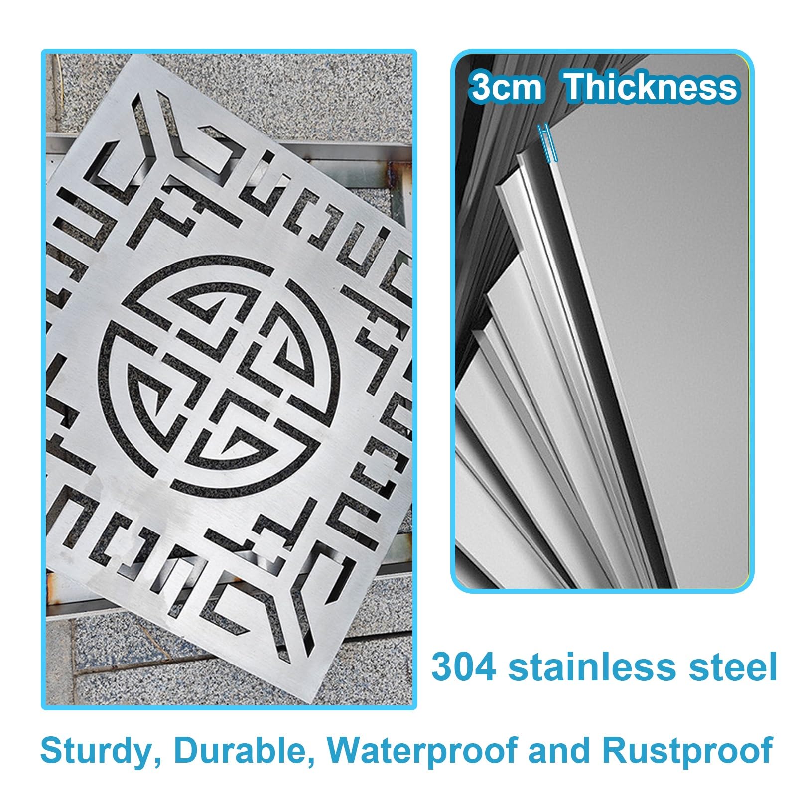 Tapa Desague Terraza Cuadrada, Rejilla Desague Terraza de Acero Inoxidable con Malla Extraíble, Rejilla Sumidero Piscina Empotrada para Bloquear Residuos(20 * 20 * 3cm/7.9 * 7.9 * 1.2in)