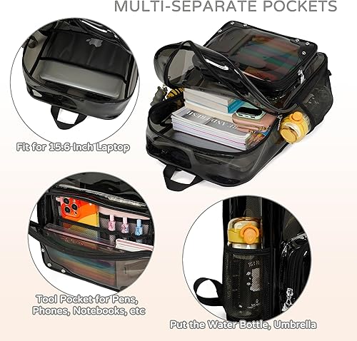 Miniatura 10 de Caoroky knight Mochila transparente de TPU transparente para laptop universitaria, mochila transparente para mujeres, hombres, niñas, mochila