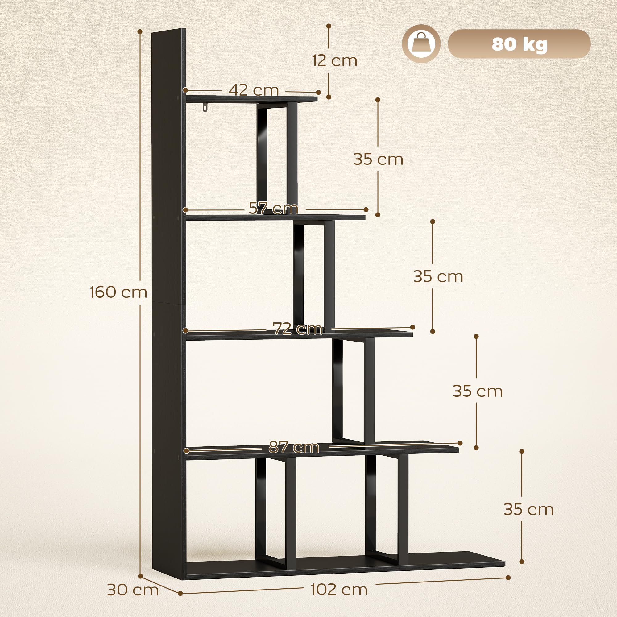 HOMCOM Estantería Estilo Industrial 102x30x160 cm Negro