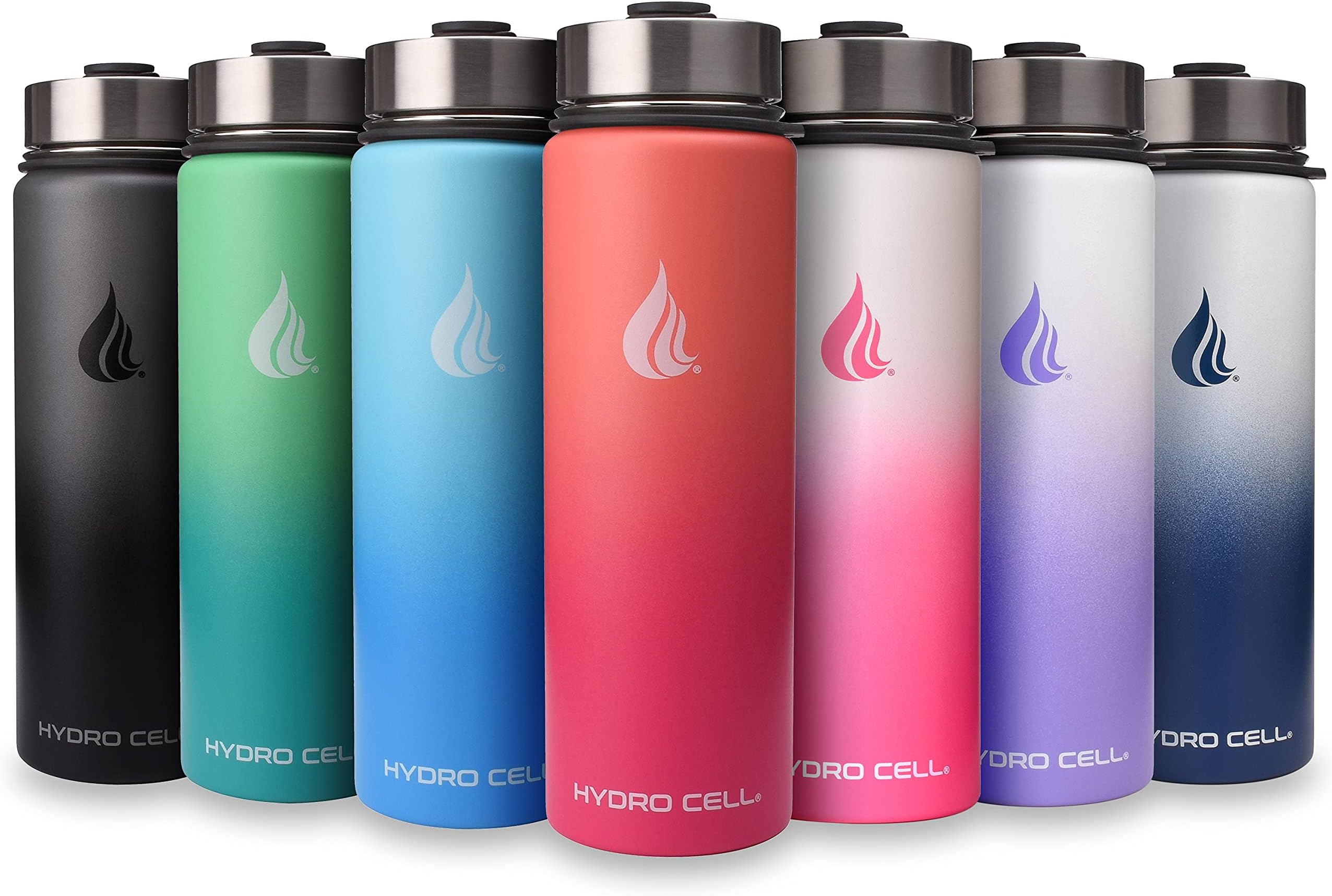 HYDRO CELL Stainless Steel Water Bottle w/Straw & Wide Mouth Lids (40oz 32oz 24oz 18oz) - Keeps Liquids Hot or Cold with Double Wall Vacuum Insulated Sweat Proof Sport Design (White/Pink 24 oz)