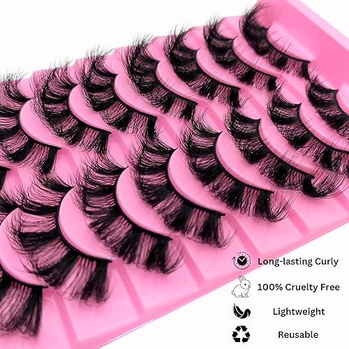 Miniatura 2 de 10 pares de pestañas postizas esponjosas de visón sintético, pestañas postizas de ojo de gato, pestañas dramáticas de 0.78 pulgadas de largo,