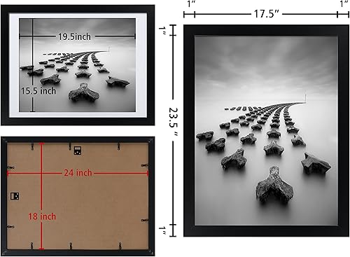Miniatura 10 de DOAI ART Marco para póster de 24 x 36 pulgadas, color negro, paquete de 2 sin paspartú o marco de fotos de 20 x 30 pulgadas con paspartú, plexiglás