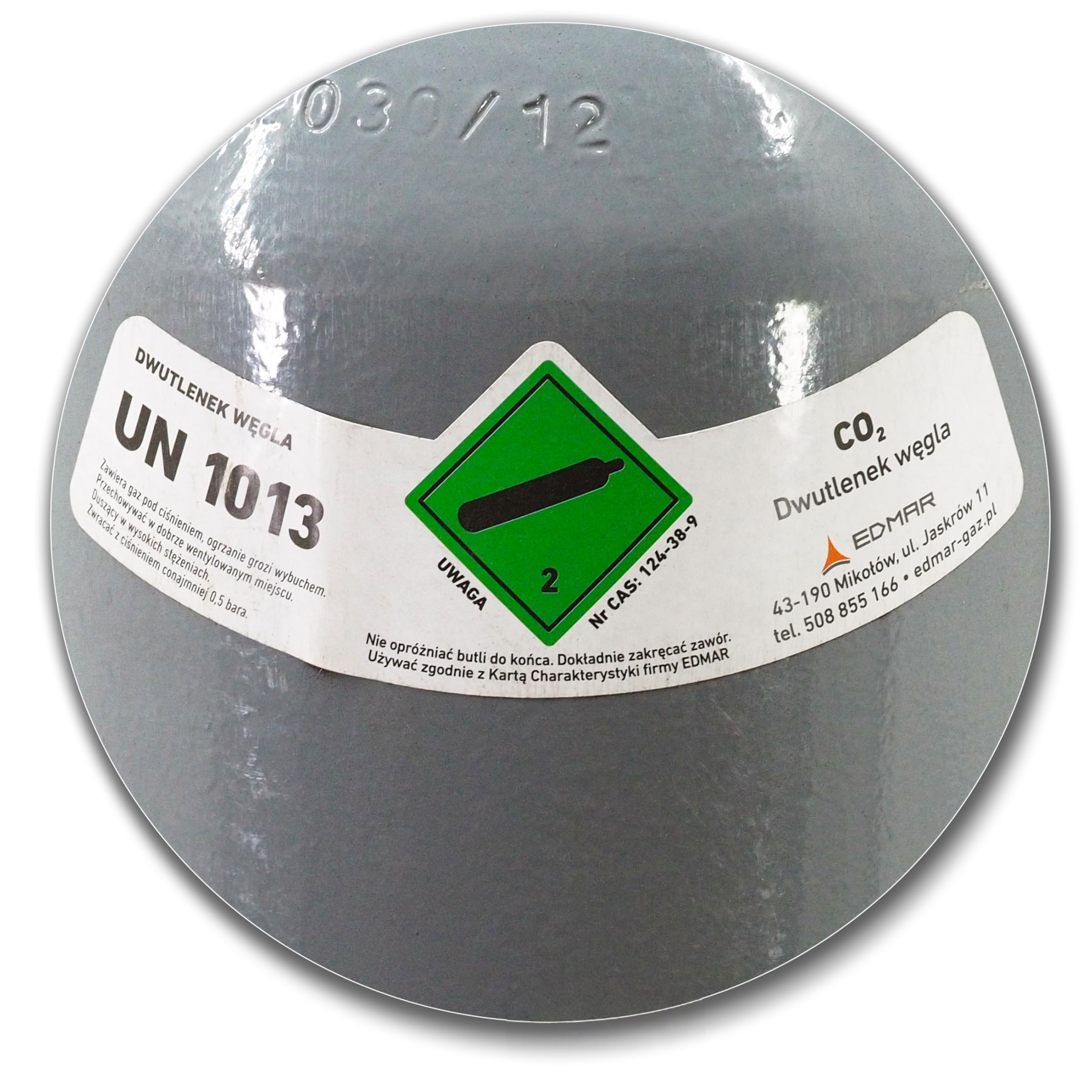 Bombona de gas de CO2, llena de 7,5 kg de dióxido de carbono puro para soldadura MIG y acuario