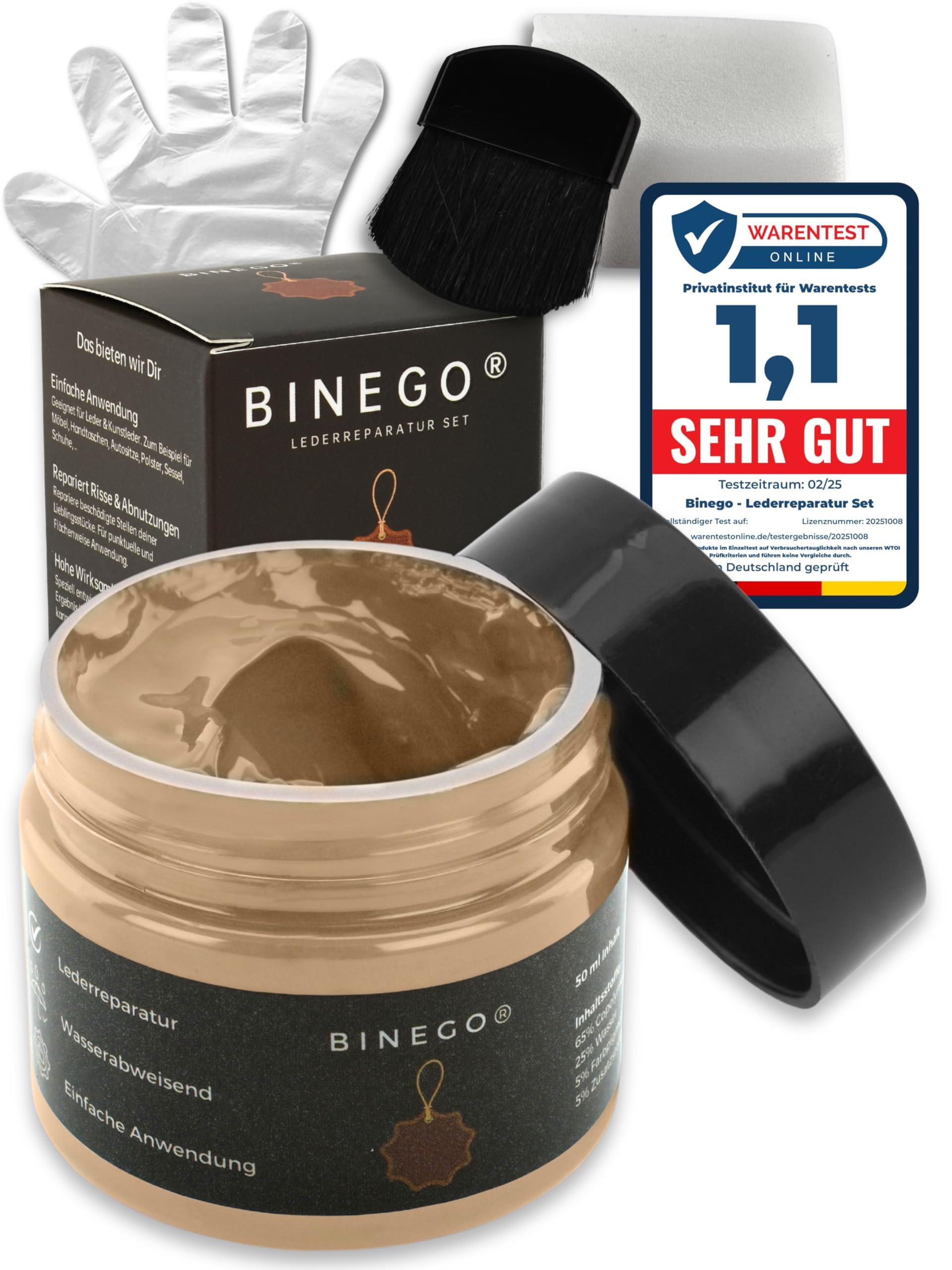 Binego® Lederreparaturset Leder & Kunstleder Reparatur Set | Lederreparatur Flüssigleder Lederfarbe Reparieren Reparaturset Aufbereitung | Farbe Beige