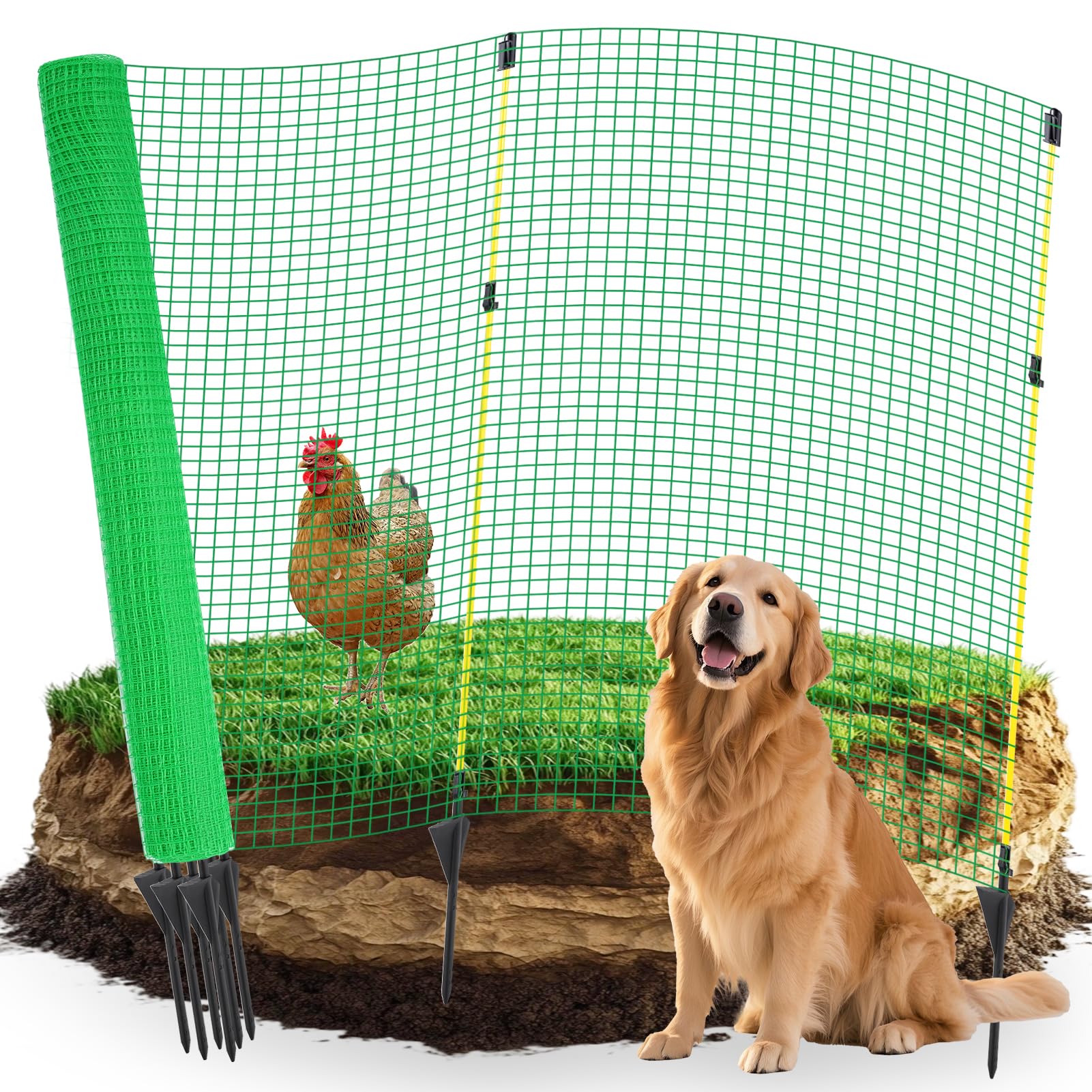 25m Gartennetz Universal Begrenzungszaun 90 cm Hoch | Mobiler Zaun Dunkelgrün Hundezaun Camping Beetschutz für Hasenzaun Garten