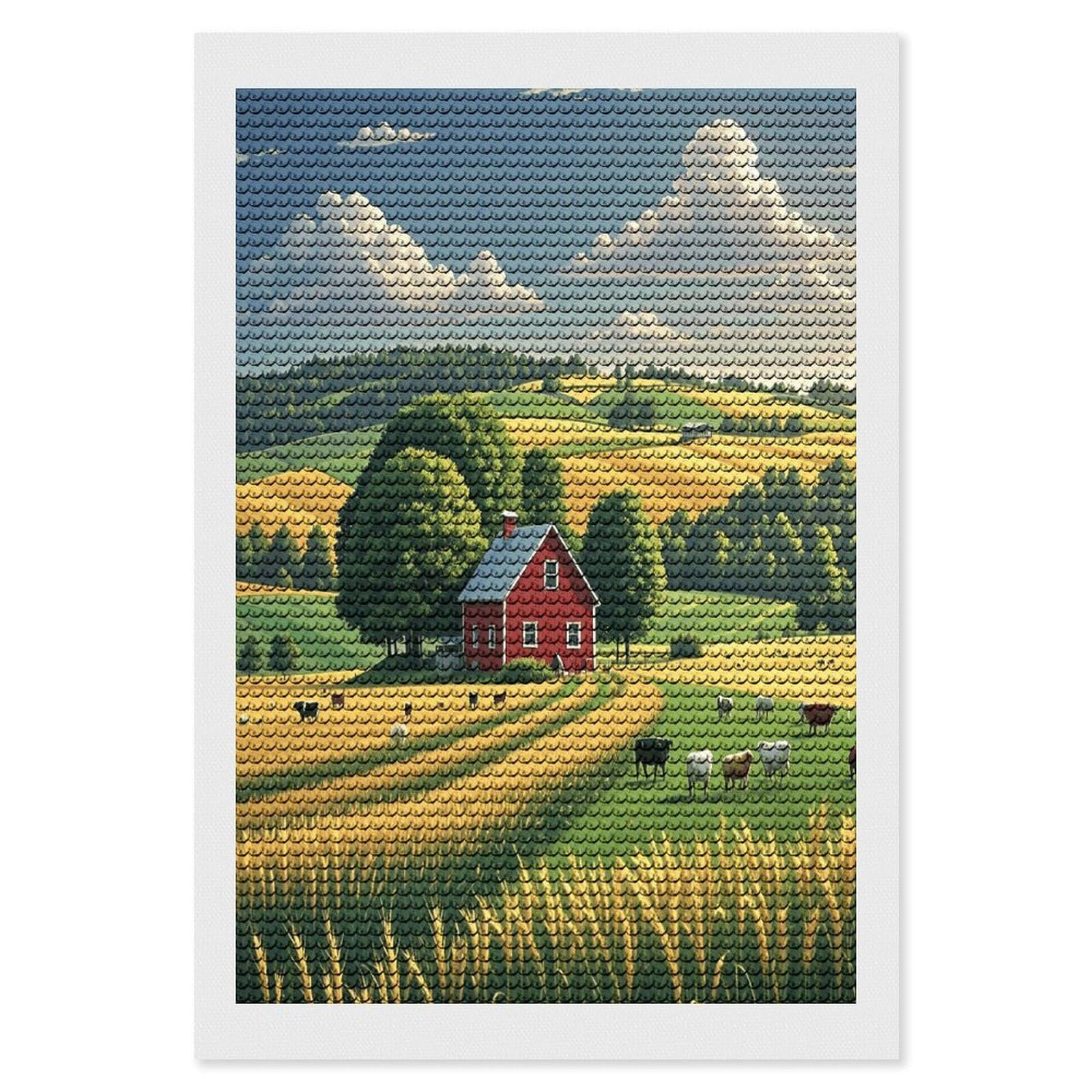 FekiLoot Country Farm Diamond Painting Kits for Beginners DIY Diamond Art Kits for Adults Full Drill Round Diamond Dot Gem Art Painting Fun DIY Crafts for Home Kitchen Wall Decor Gift 8"x12"