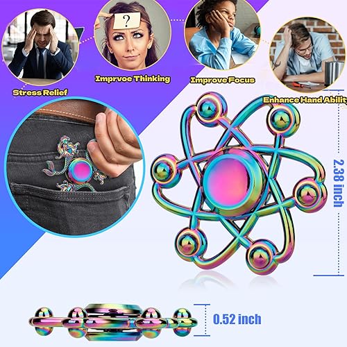 Miniatura 4 de Juguetes giratorios de arco iris para niños y adultos TDAH EDC Fidget Toys de metal paquete de 7 hiladores de mano para dedos juguete de escritorio