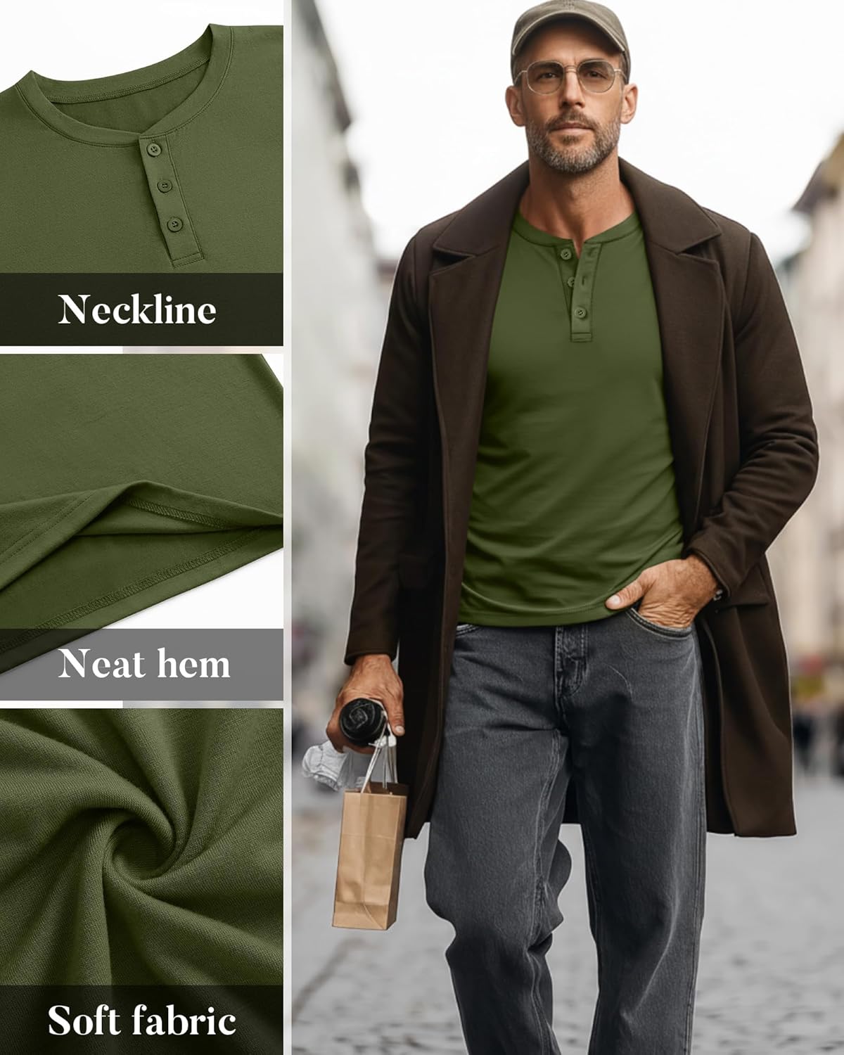 4 Pack Men's Big and Tall Henley T-Shirts, Long Sleeve Loose Fit Button Tees Plus Size Casual Basic Fall Shirts - Image 6