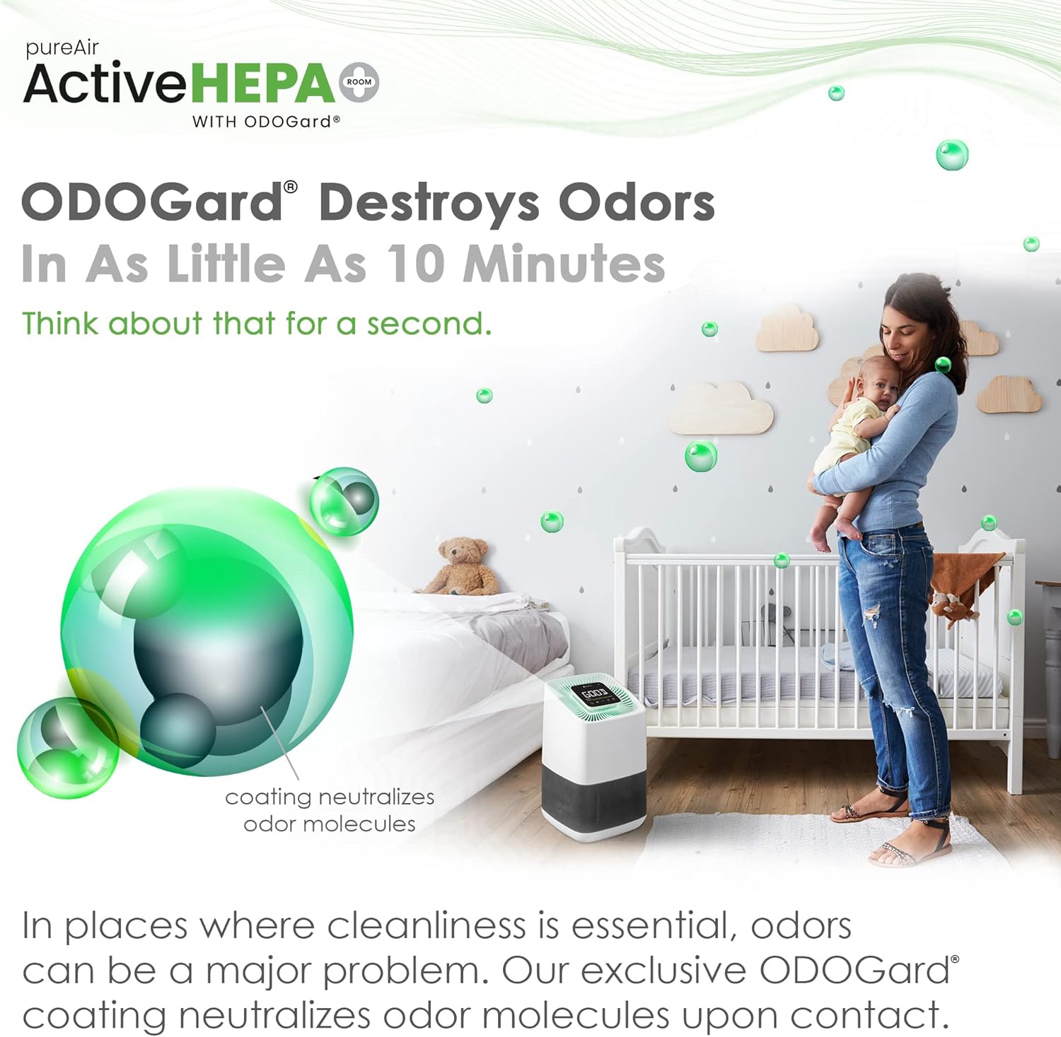 575 sq ft White and Gray HEPA Air Purifier with Odor Control
