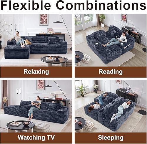 Miniatura 3 de Sofá modular Cloud con diván en forma de L, moderno sofá modular con asiento profundo, portavasos integrado y bolsillo de almacenamiento para sala