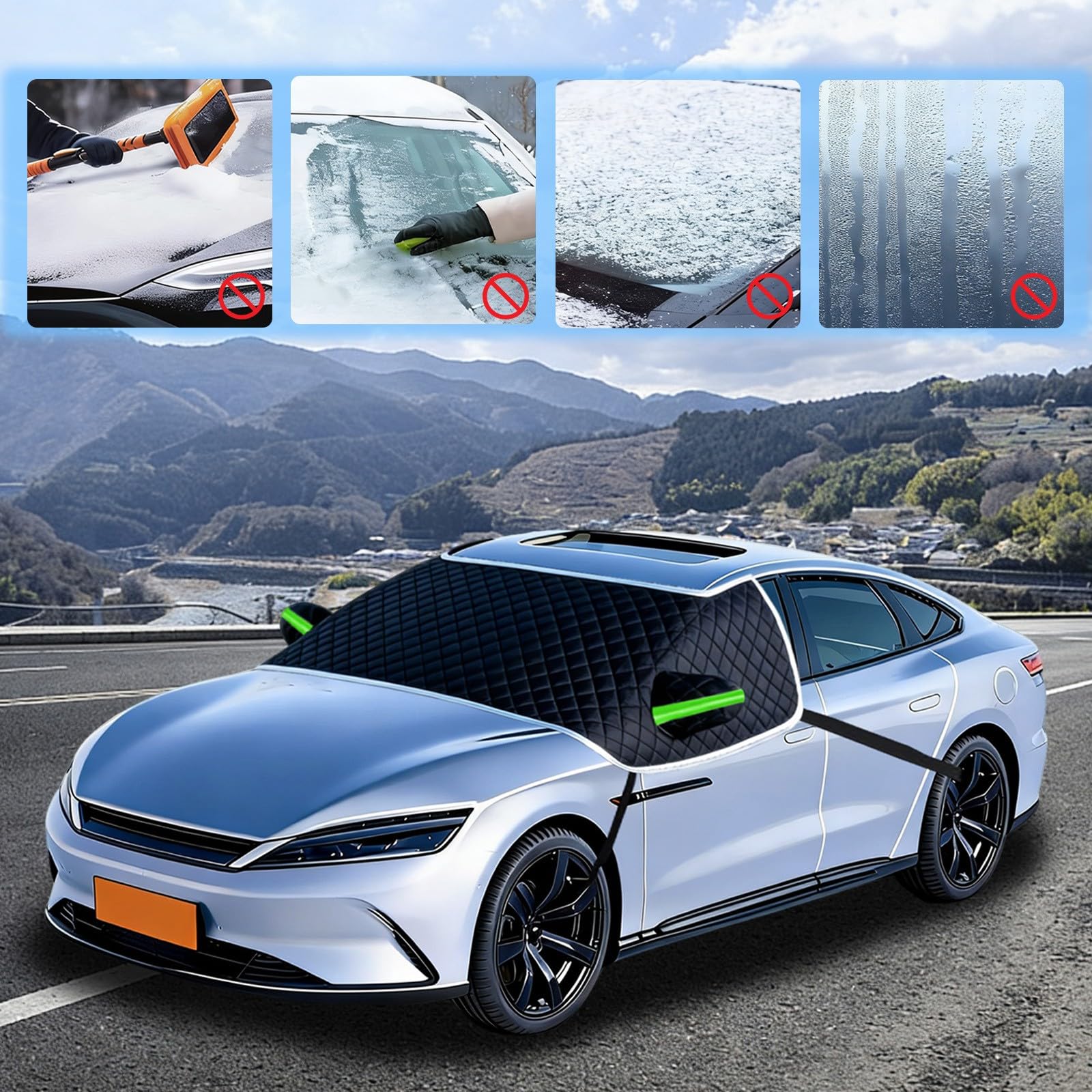 Generisch Frontscheibenabdeckung Scheibenabdeckung Auto Winter Frostabdeckung für Ford Mustang VI/VII Fastback 2015-2025, Enteisungsschutz, Sonnenschutz, Schneeschutz und Fensterschutz