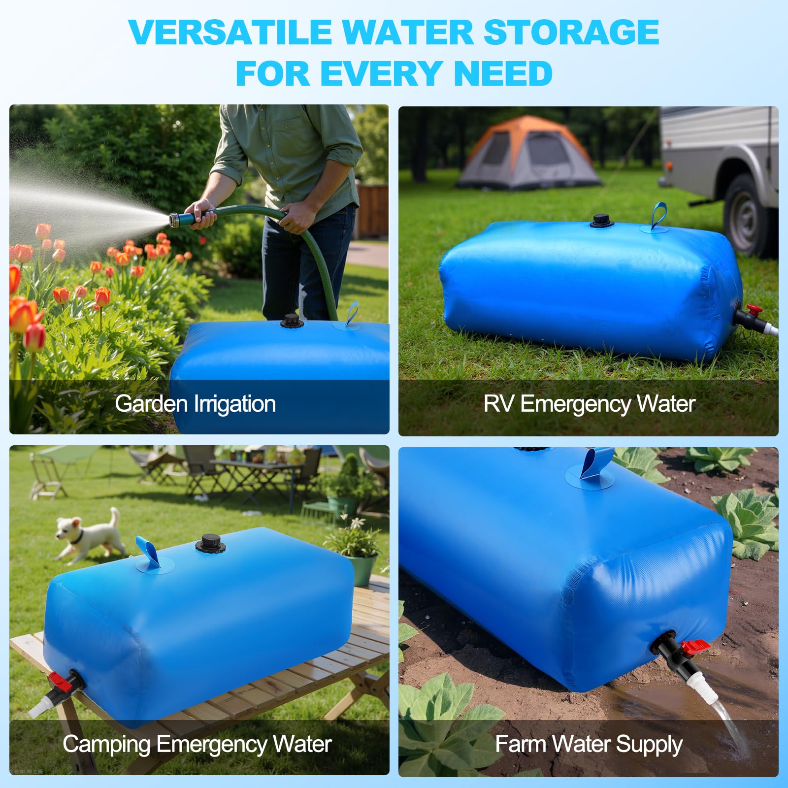 Faltbarer Wassertank 240 L/63 Gallonen mit verstärkten Griffen – Tragbarer Wassertank mit großem Fassungsvermögen für Dürrevorsorge, Brandschutz, landwirtschaftliche Bewässerung und Outdoor-Einsatz