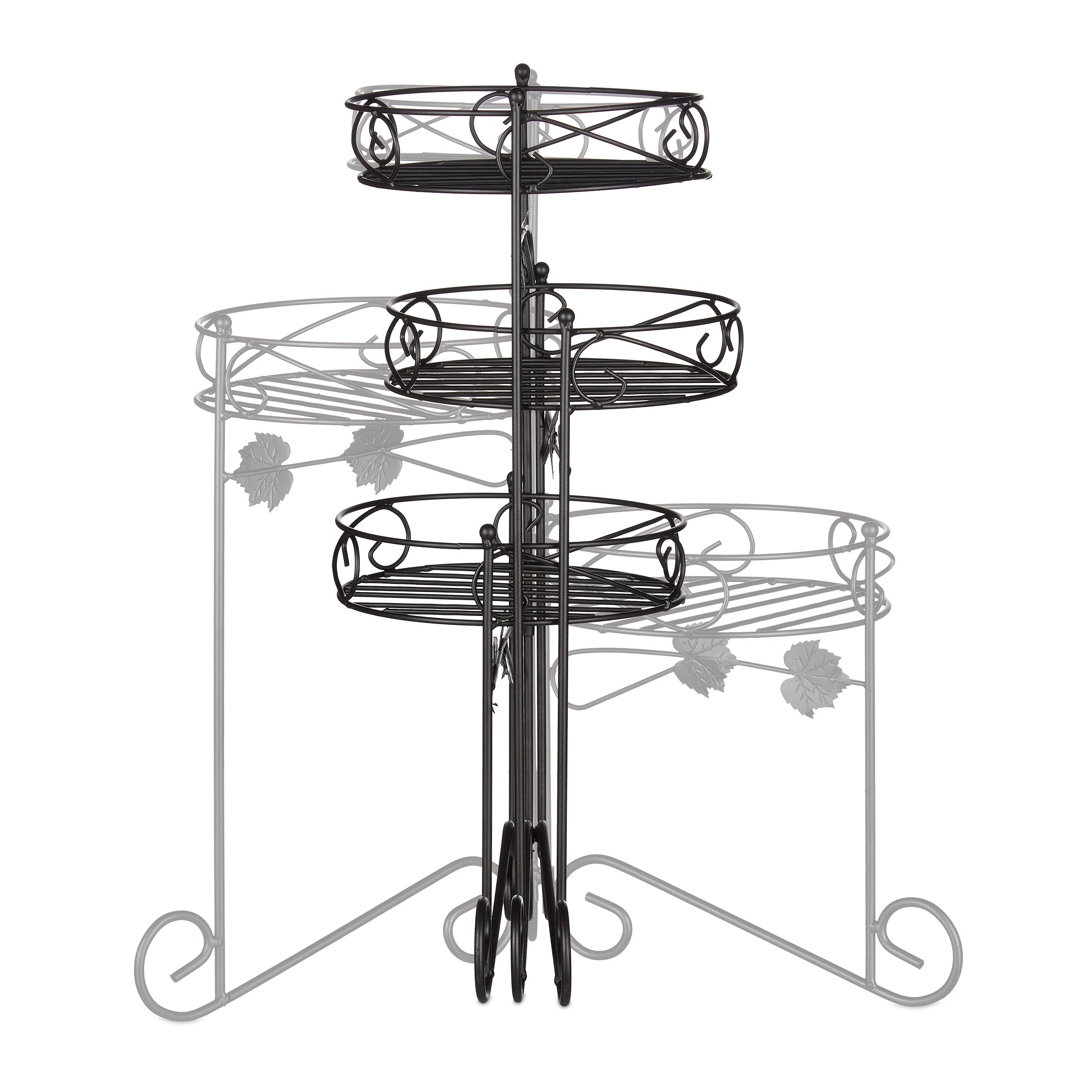 Relaxdays Scaffale Porta Piante, in Metallo Verniciato a Polvere, 3 Ripiani, Fiori, Decorativo, H: 50 cm, Fioriera, nero