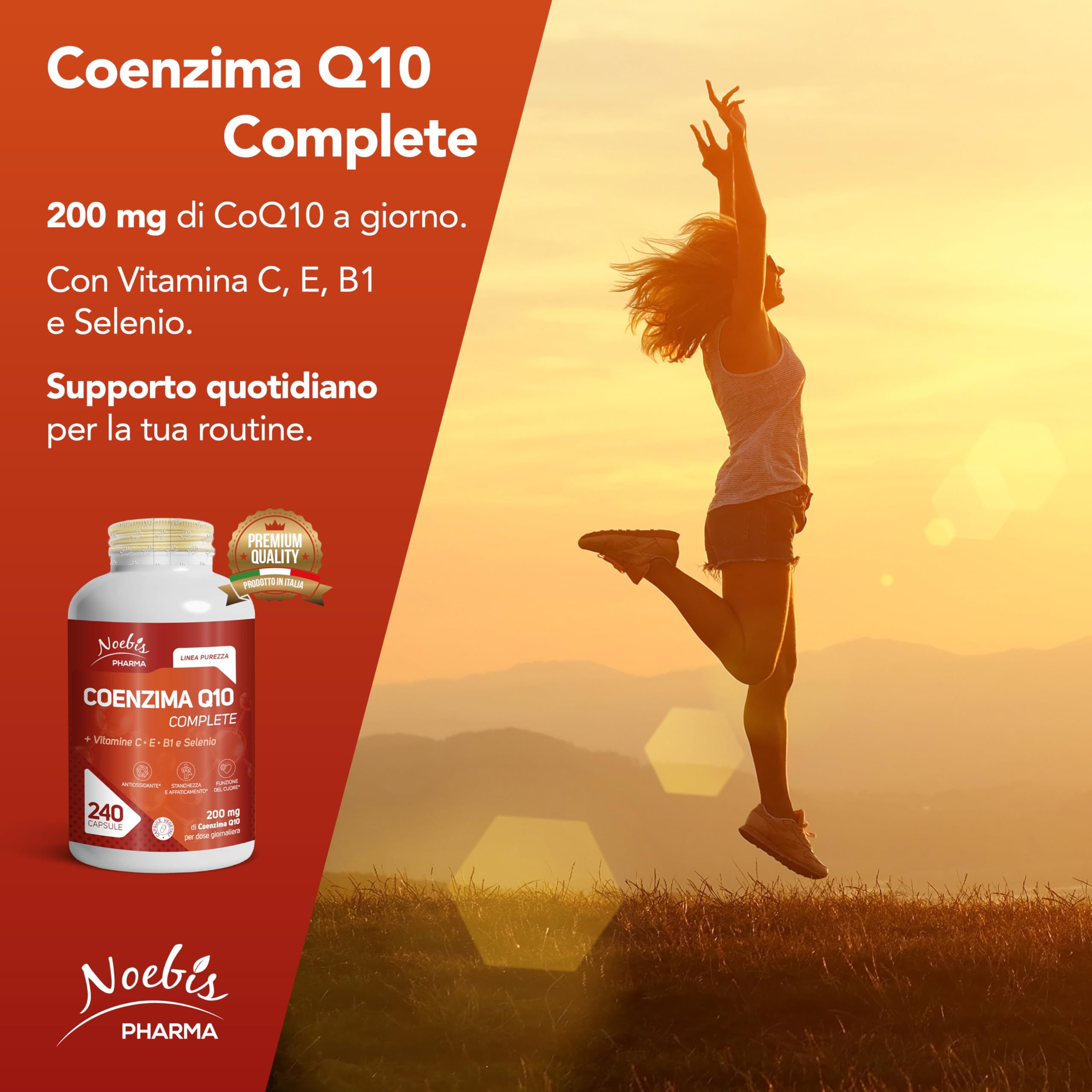 Noebis Pharma Coenzima Q10 Complete 200 mg per Dose – 480 Capsule Vegetali (2 x 240) con Vitamine C, E, B1 e Selenio – Confezione Doppia